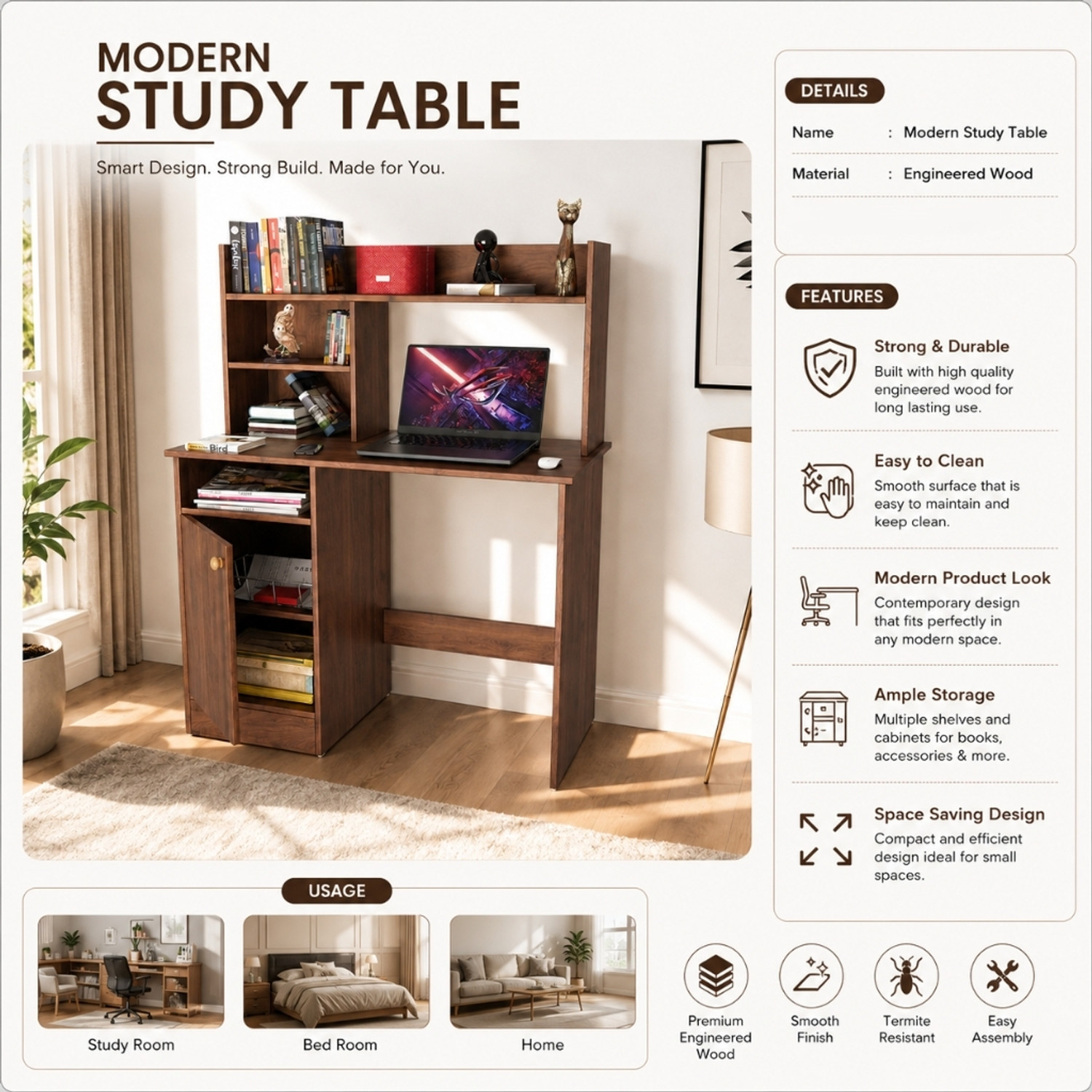 Image of Flipkart Perfect Homes Multipurpose Portable Study Desk with Hutch Storage & Shelves for Home Office Engineered Wood Study Table