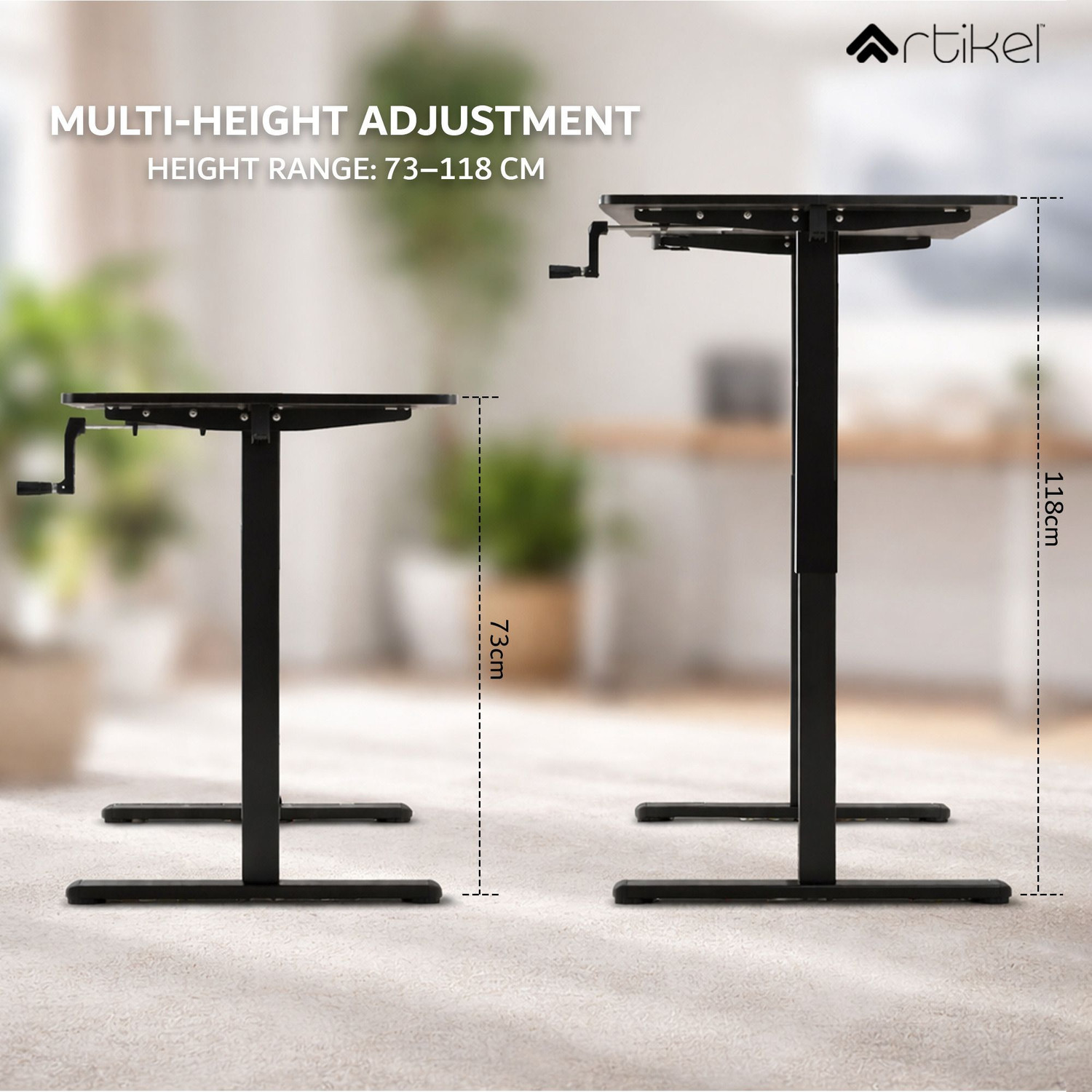 Image of Artikel ARTIKEL Manova Height Adjustable Desk, Manual Crank, 140x60cm Table Engineered Wood Office Table