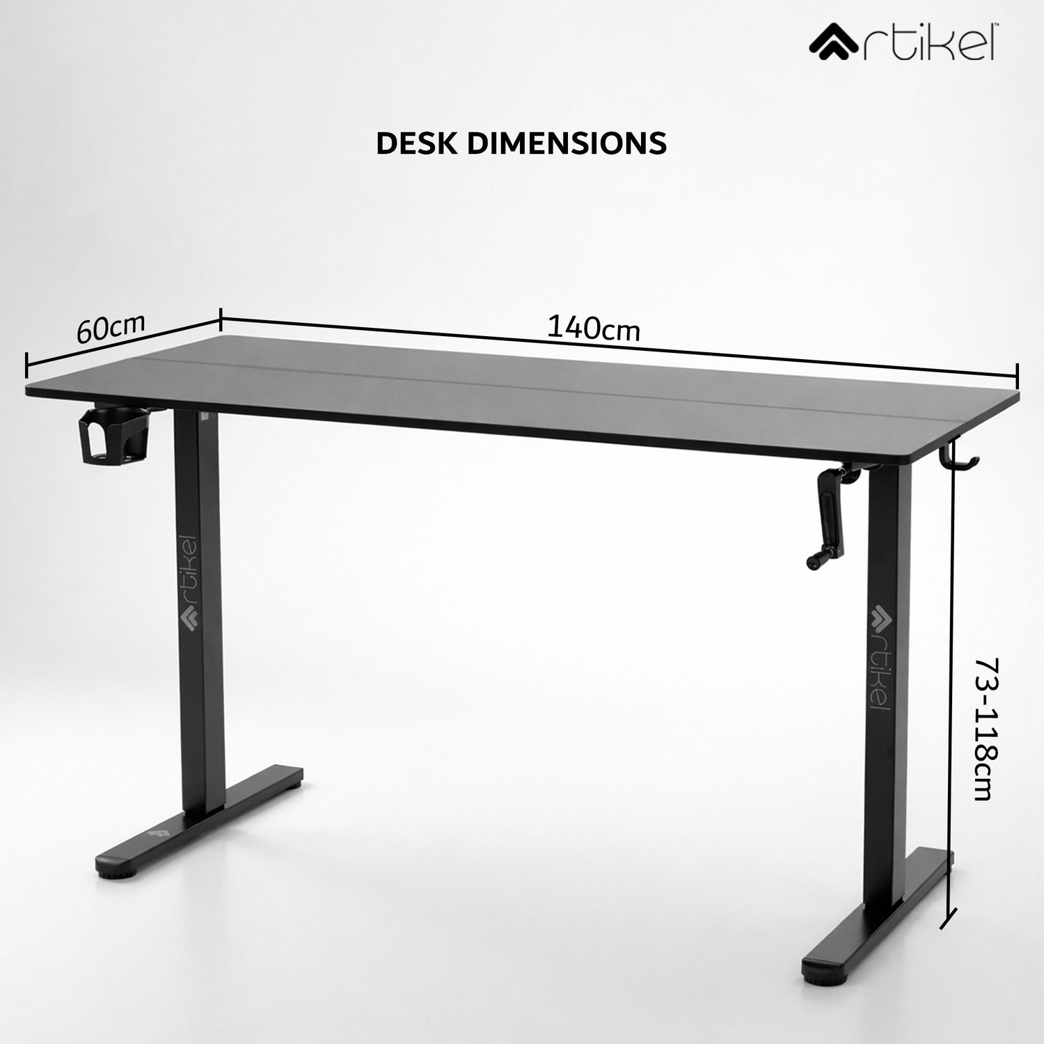 Image of Artikel ARTIKEL Manova Height Adjustable Desk, Manual Crank, 140x60cm Table Engineered Wood Office Table