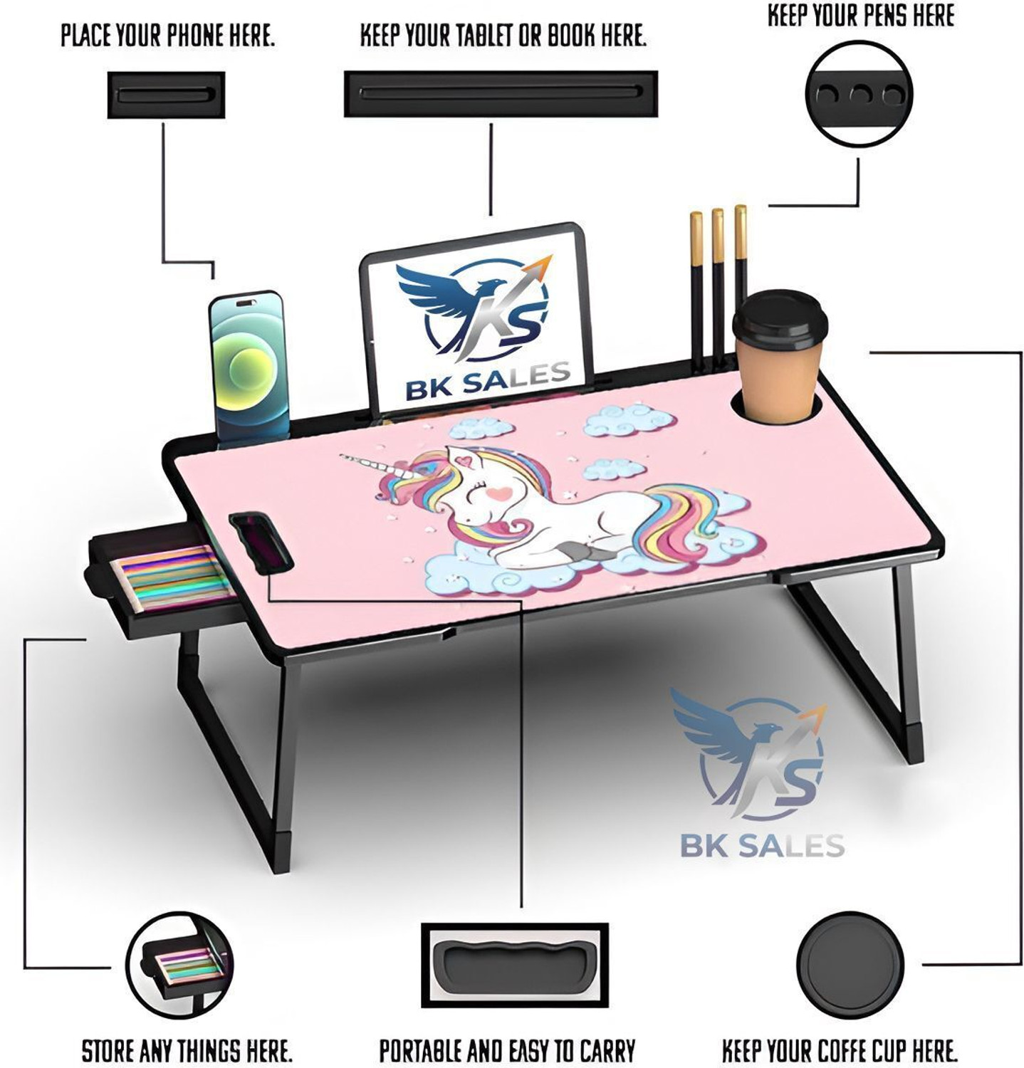 Image of BK SALES unicorn cotted Plastic Study Table