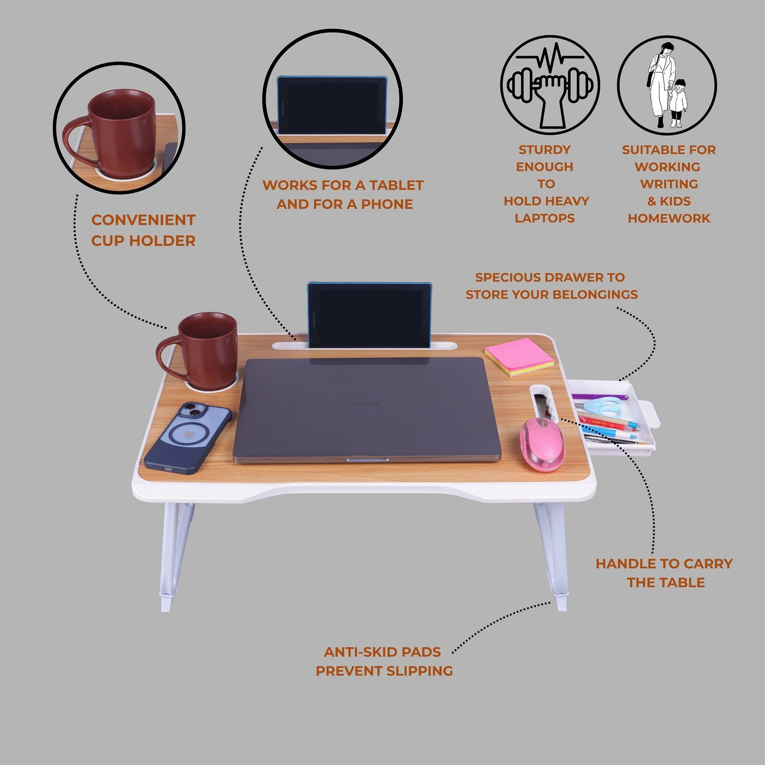 Image of Kiara Quality First Portable & Foldable Study Table for Kids | Work from Home Table | Sturdy Design Solid Wood Study Table
