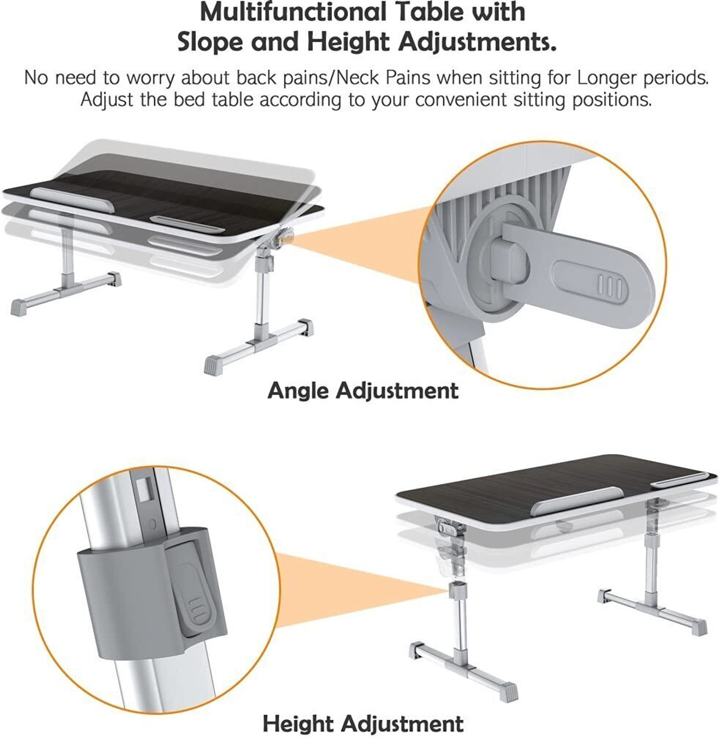 Image of ELV DIRECT Adjustable Laptop Bed Table with Foldable Legs for Bed, Sofa, Couch and Floor Wood Portable Laptop Table