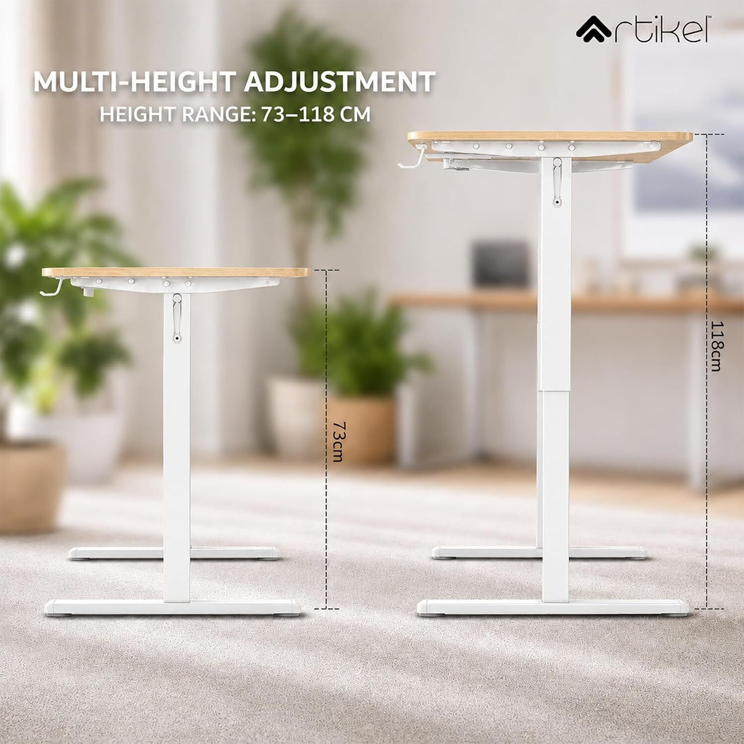 Image of Artikel ARTIKEL Manova Height Adjustable Desk, Manual Crank, 140x60cm Table Engineered Wood Office Table
