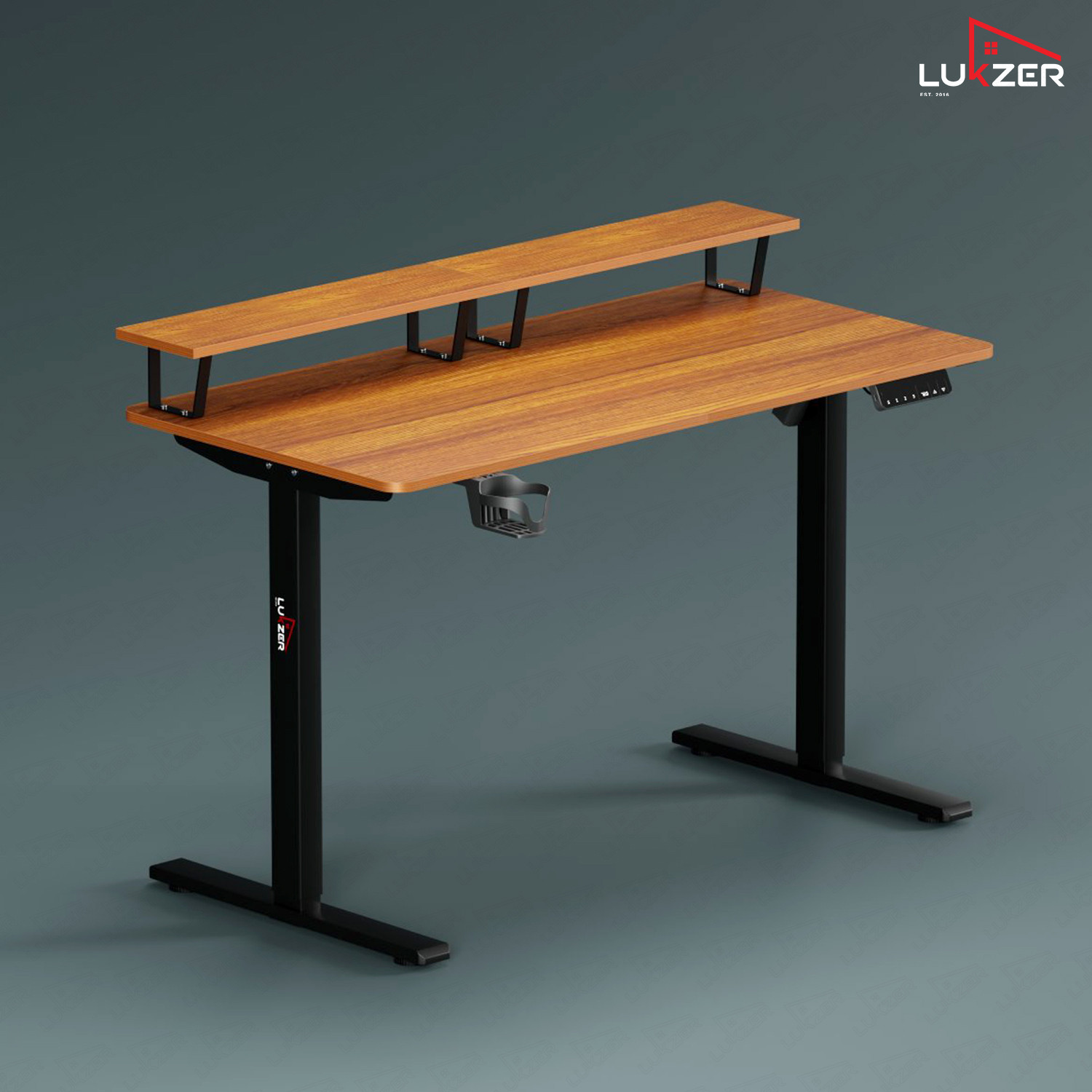 Image of LUKZER Electric Height Adjustable Desk with USB & Type-C Work from Home Table (EST-004) Engineered Wood Office Table