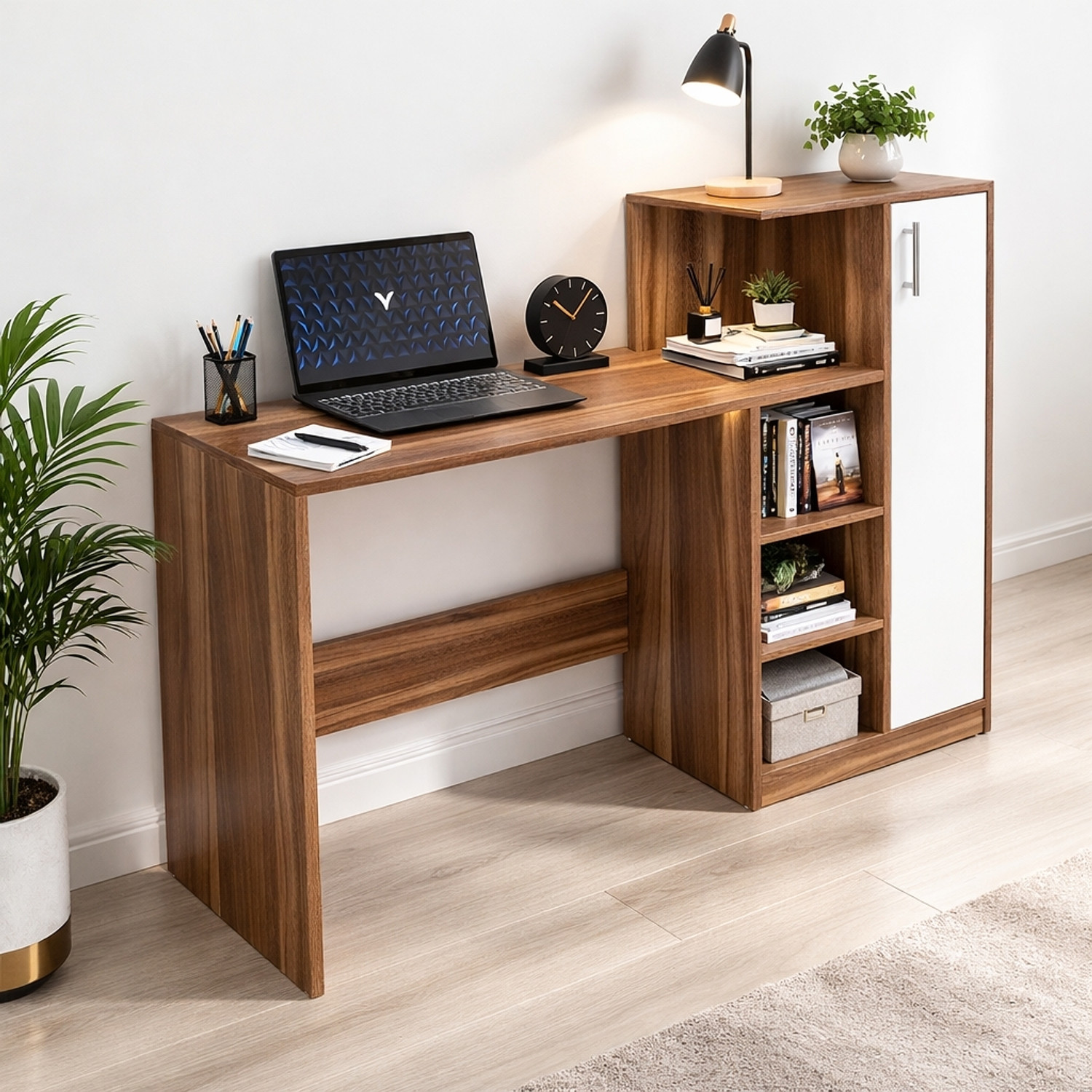 Image of Flipkart Perfect Homes Multipurpose Portable Study Desk with Hutch Storage & Shelves for Home Office Engineered Wood Study Table
