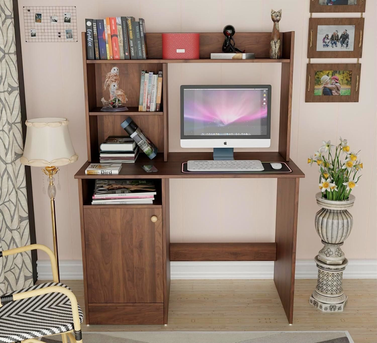 Image of Spyder Craft Multipurpose Portable Study Desk with Hutch Storage & Shelves for Home Office Engineered Wood Study Table