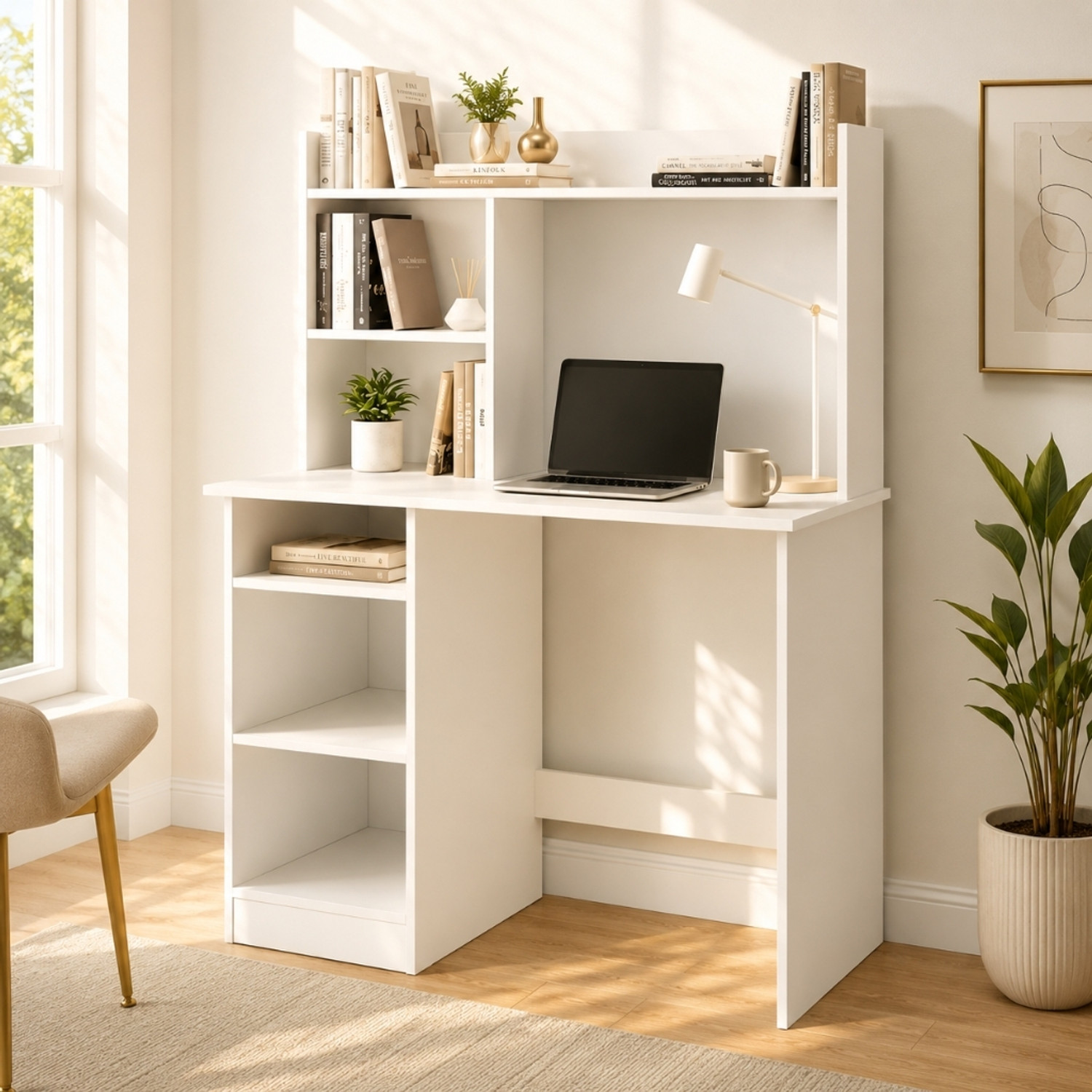 Image of Flipkart Perfect Homes Multipurpose Portable Study Desk with Hutch Storage & Shelves for Home Office Engineered Wood Study Table