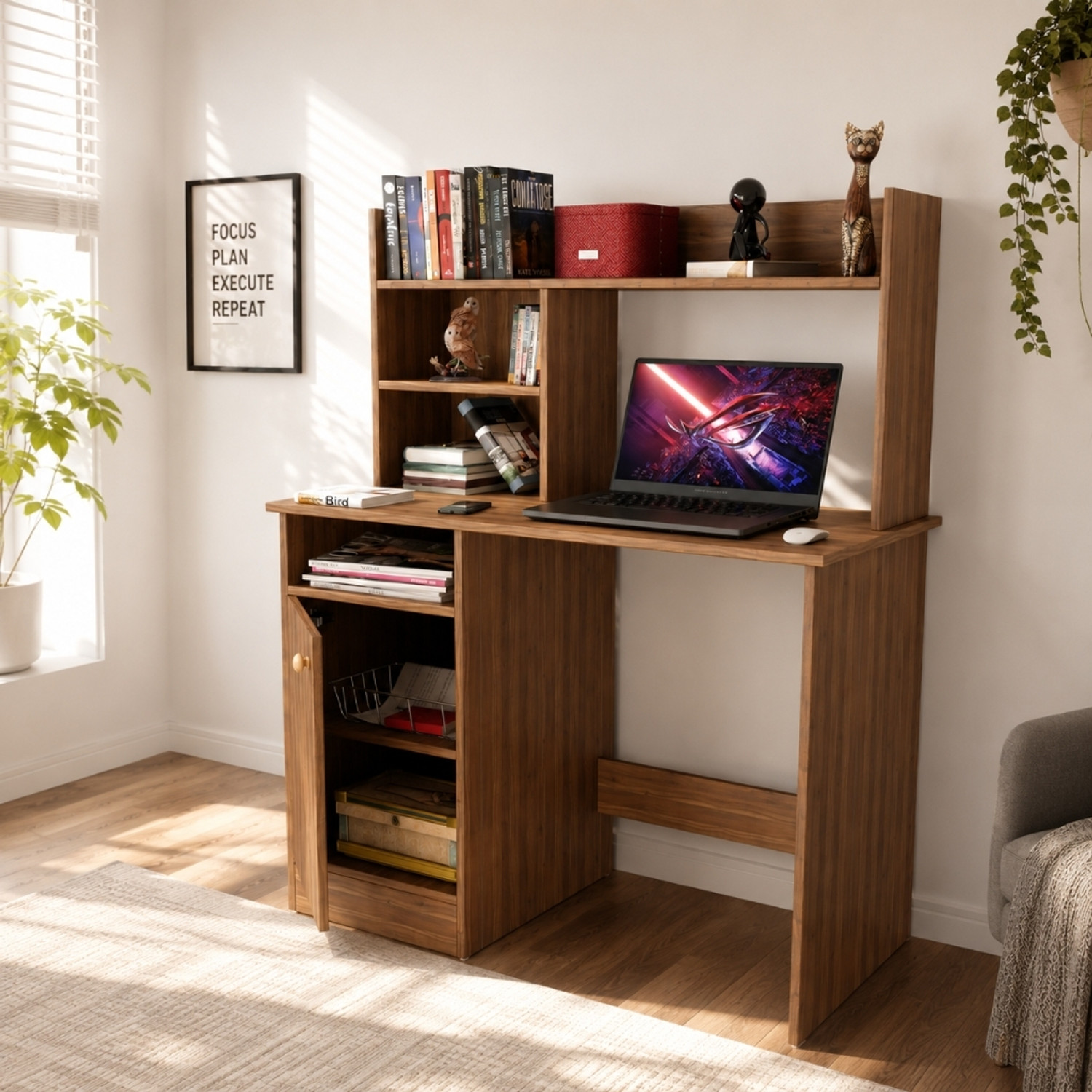 Image of Spyder Craft Multipurpose Portable Study Desk with Hutch Storage & Shelves for Home Office Engineered Wood Study Table
