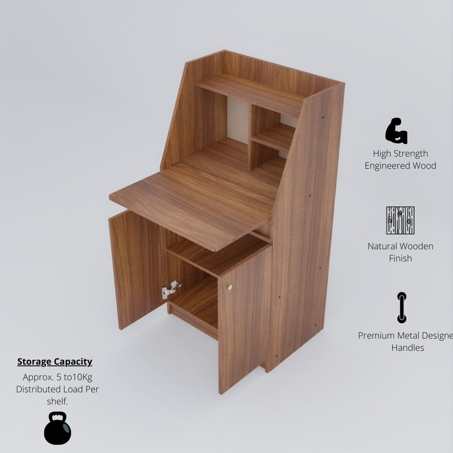 Image of neuspace WOW Study Table with Bookshelf & 2 Door Storage Cabinet | Foldable Work Desk Engineered Wood Study Table