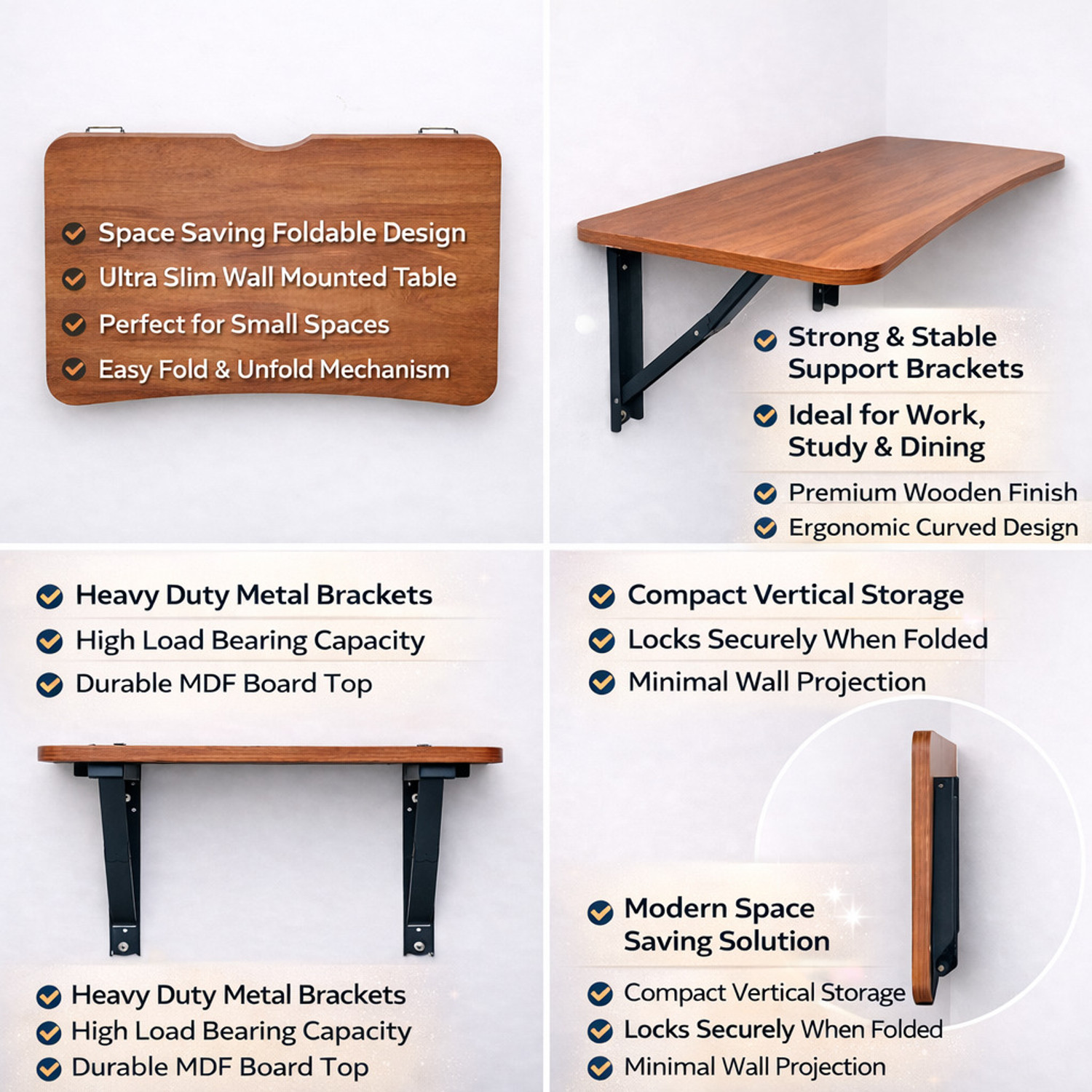 Image of Nestokart Foldable Wall Mounted Table Wooden Study Desk | Folding Laptop Table MDF Engineered Wood Multipurpose Table