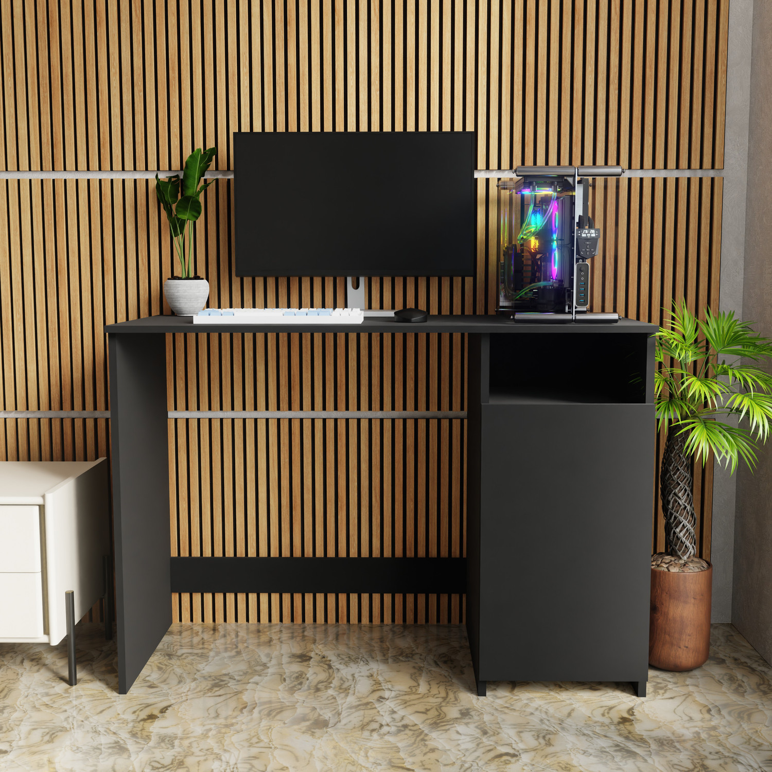 Image of Flipkart Perfect Homes Space-Saving Study & Work Desk with Storage Cabinet Engineered Wood Multipurpose Table