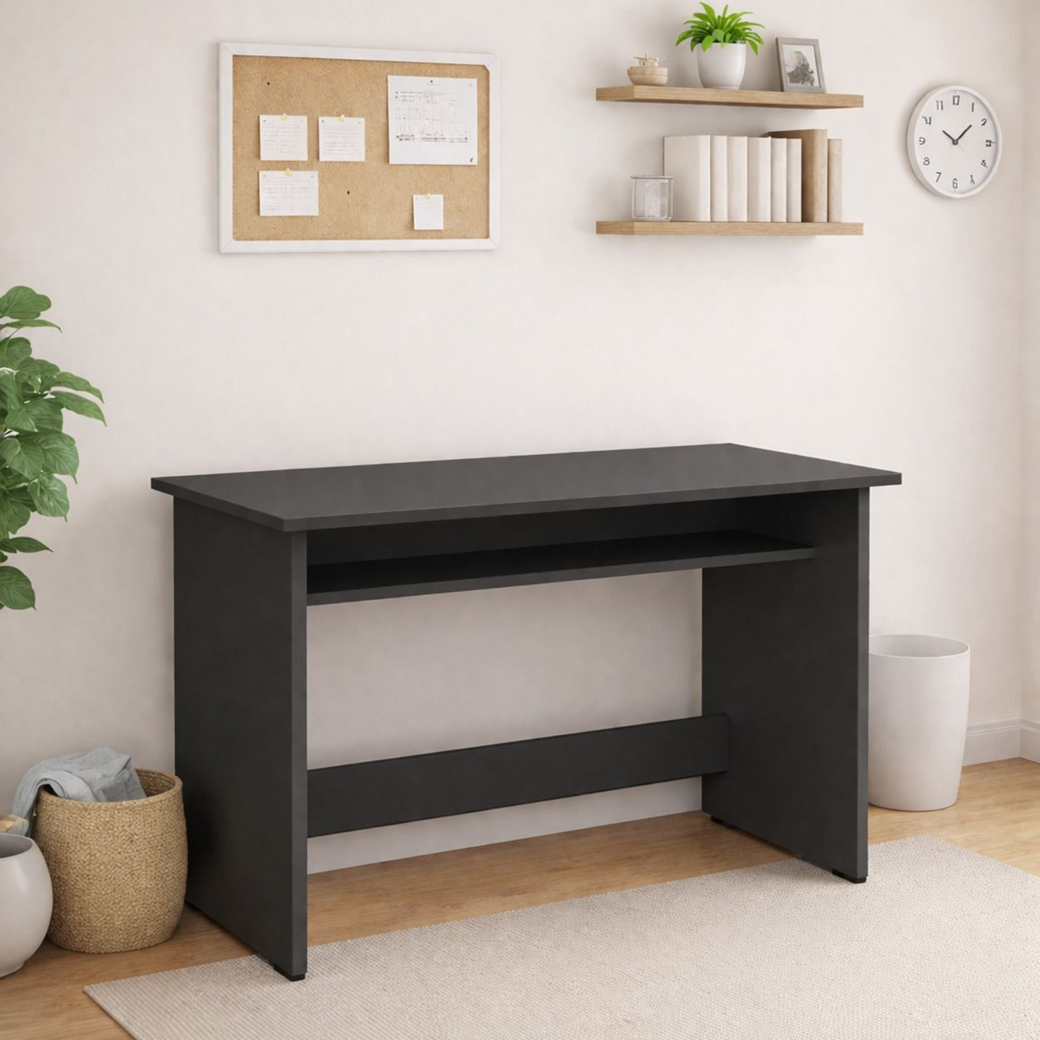 Image of Divysa Modern Study Desk Arrangement with Books, Laptop and Decor Engineered Wood Multipurpose Table