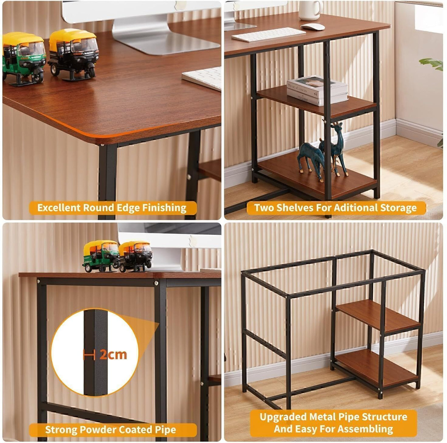 Image of House Of Akasha Multipurpose Study Computer Desk with Shelves for Home Office - Brown Engineered Wood Multipurpose Table