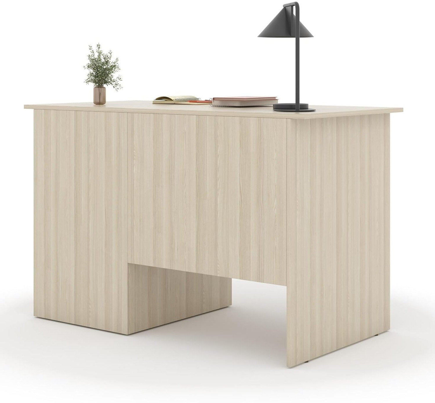 Image of CREATIVE QUBE 120cm Engineered Wood Study Desk with Drawer & Cabinet - Matte Moldau Acacia Engineered Wood Office Table