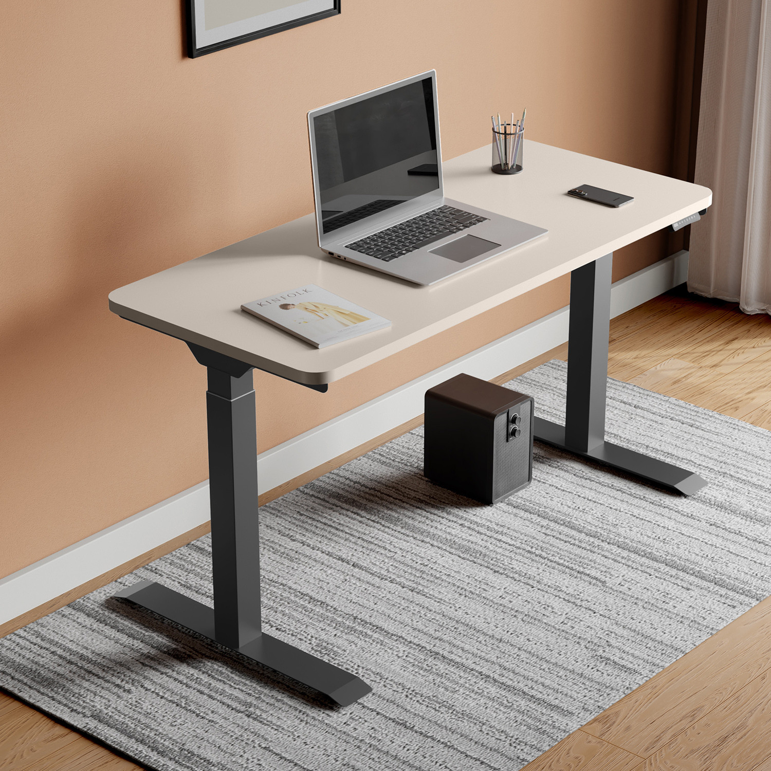 Image of Interio by Godrej Stance 2-Stage Dual Motor Height Adjustable Work Desk Engineered Wood Multipurpose Table