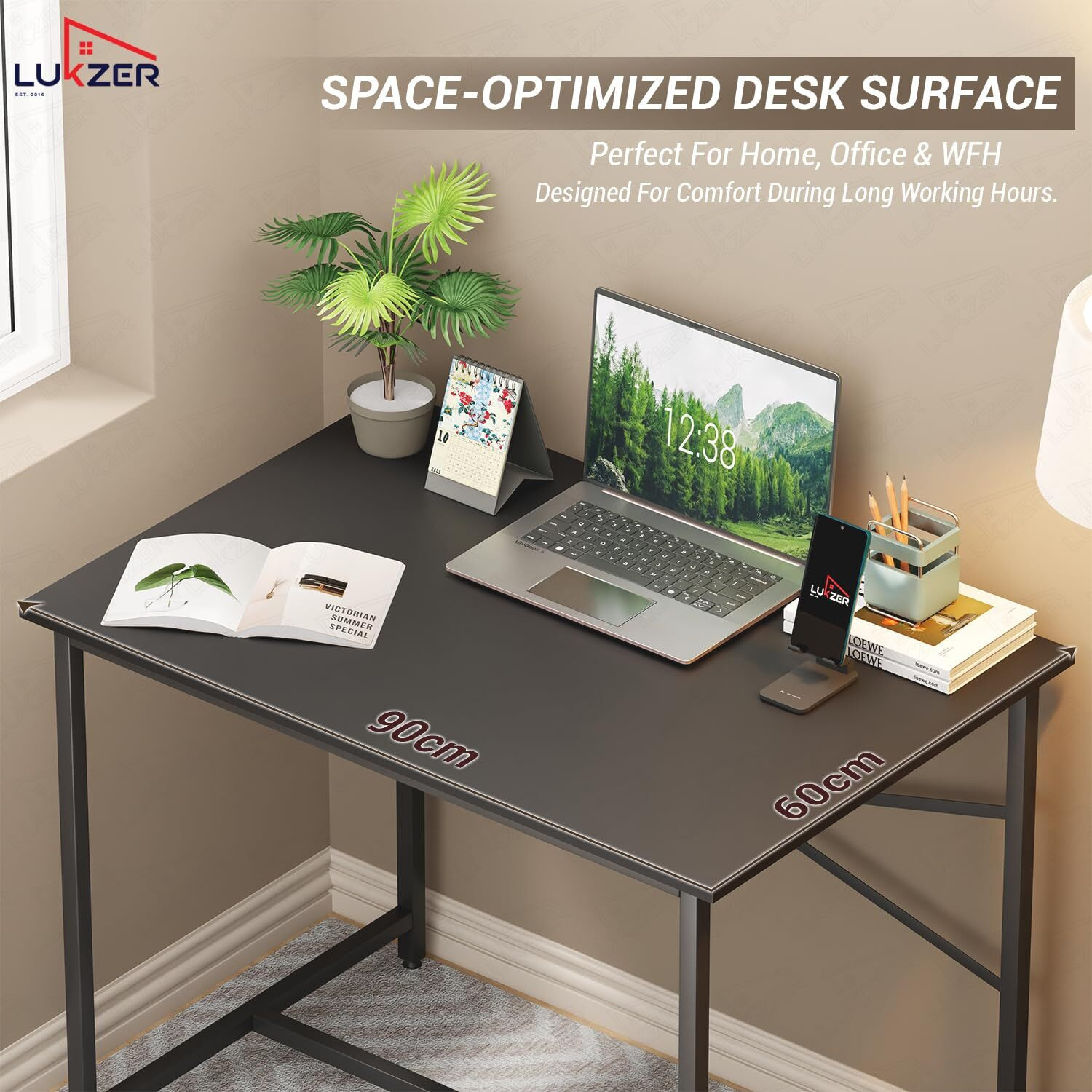 Image of LUKZER MST-008 X-Support Metal Computer Desk Engineered Wood Study Table