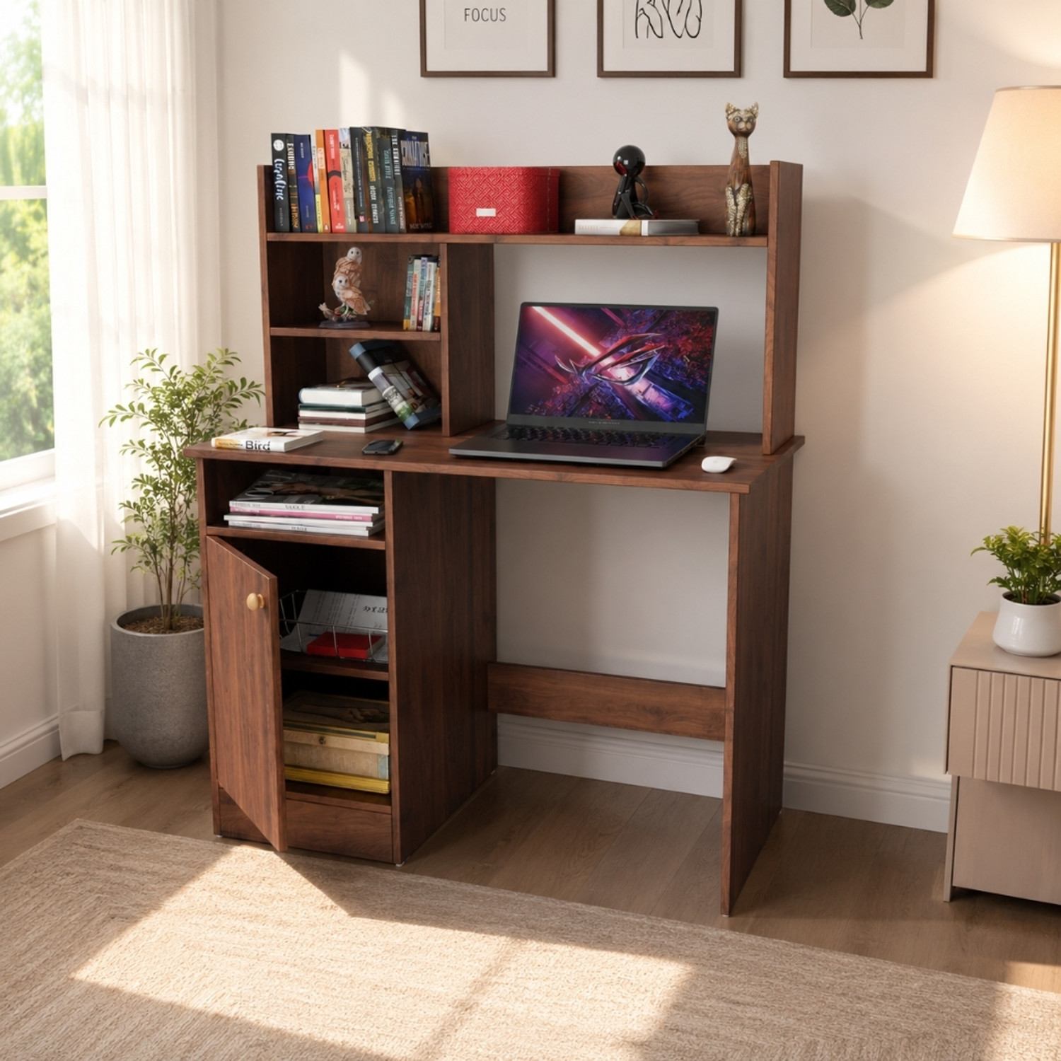 Image of Flipkart Perfect Homes Multipurpose Portable Study Desk with Hutch Storage & Shelves for Home Office Engineered Wood Study Table