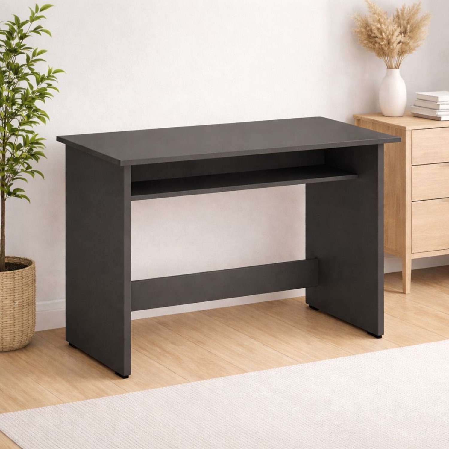 Image of Divysa Modern Study Desk Arrangement with Books, Laptop and Decor Engineered Wood Multipurpose Table