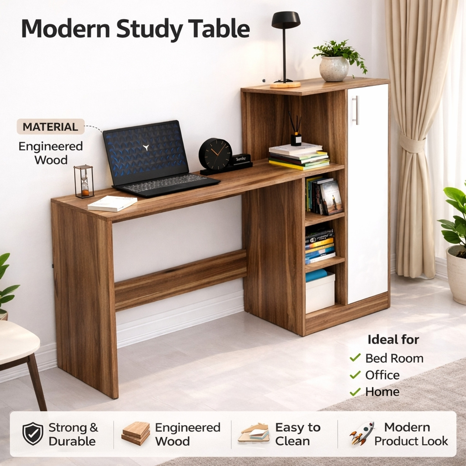 Image of Flipkart Perfect Homes Multipurpose Portable Study Desk with Hutch Storage & Shelves for Home Office Engineered Wood Study Table