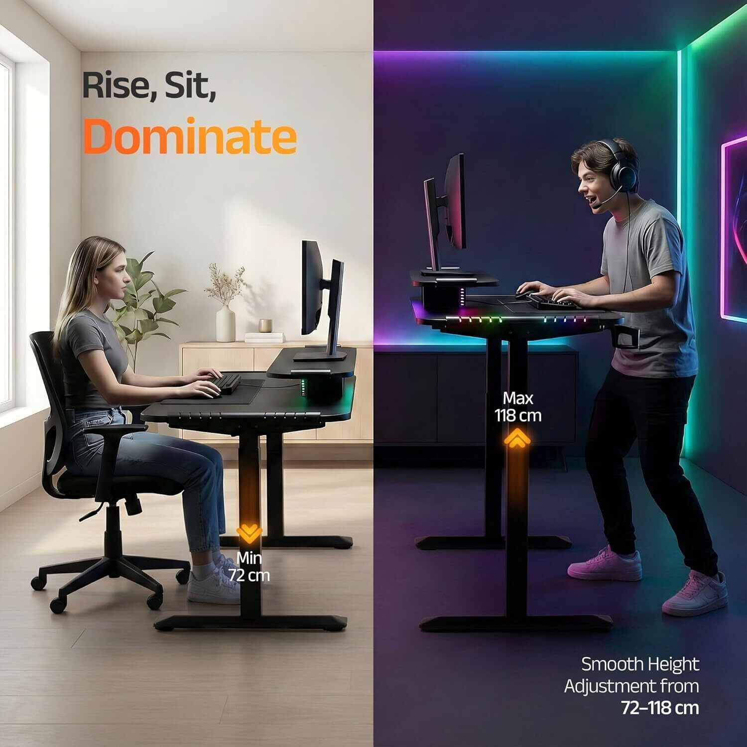 Image of Artikel Artikel Phantom Electric Height Adjustable Gaming Table for Home & Office Engineered Wood Study Table