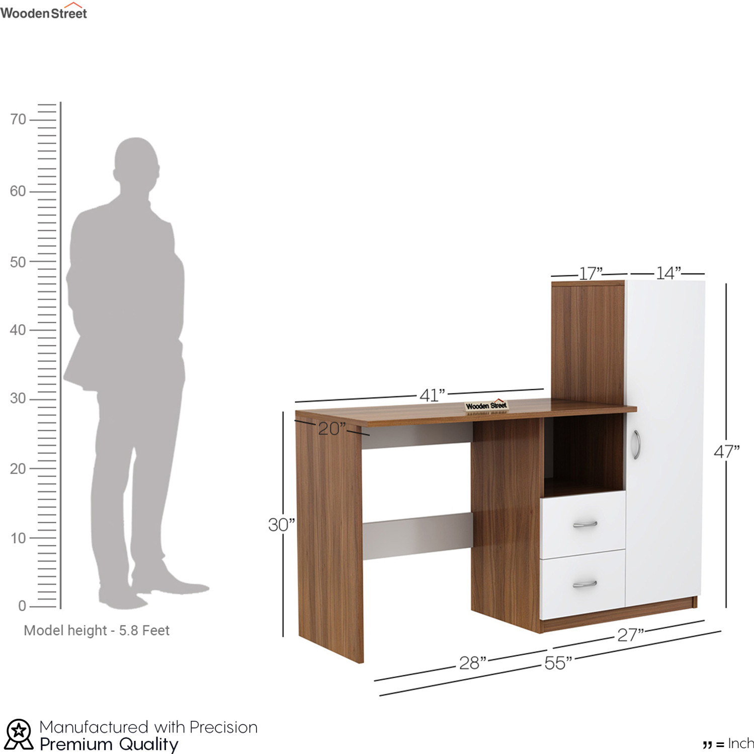 Image of Wooden Street Alister Engineered Wood Study Table (Exotic Teak Frosty White) Engineered Wood Study Table