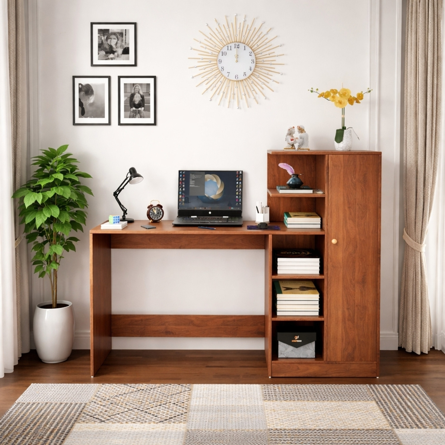 Image of Flipkart Perfect Homes Multipurpose Portable Study Desk with Hutch Storage & Shelves for Home Office Engineered Wood Study Table