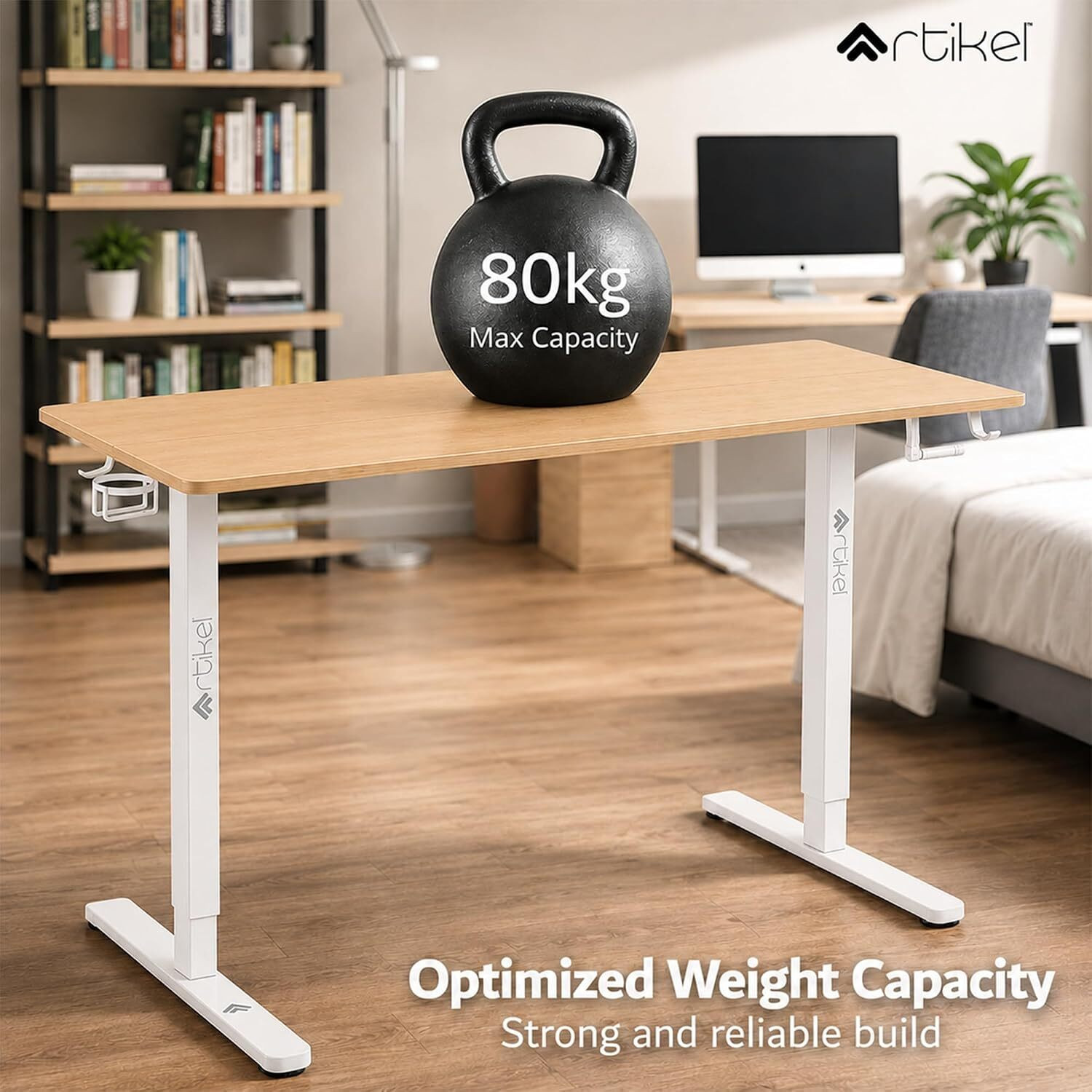Image of Artikel ARTIKEL Manova Height Adjustable Desk, Manual Crank, 140x60cm Table Engineered Wood Office Table