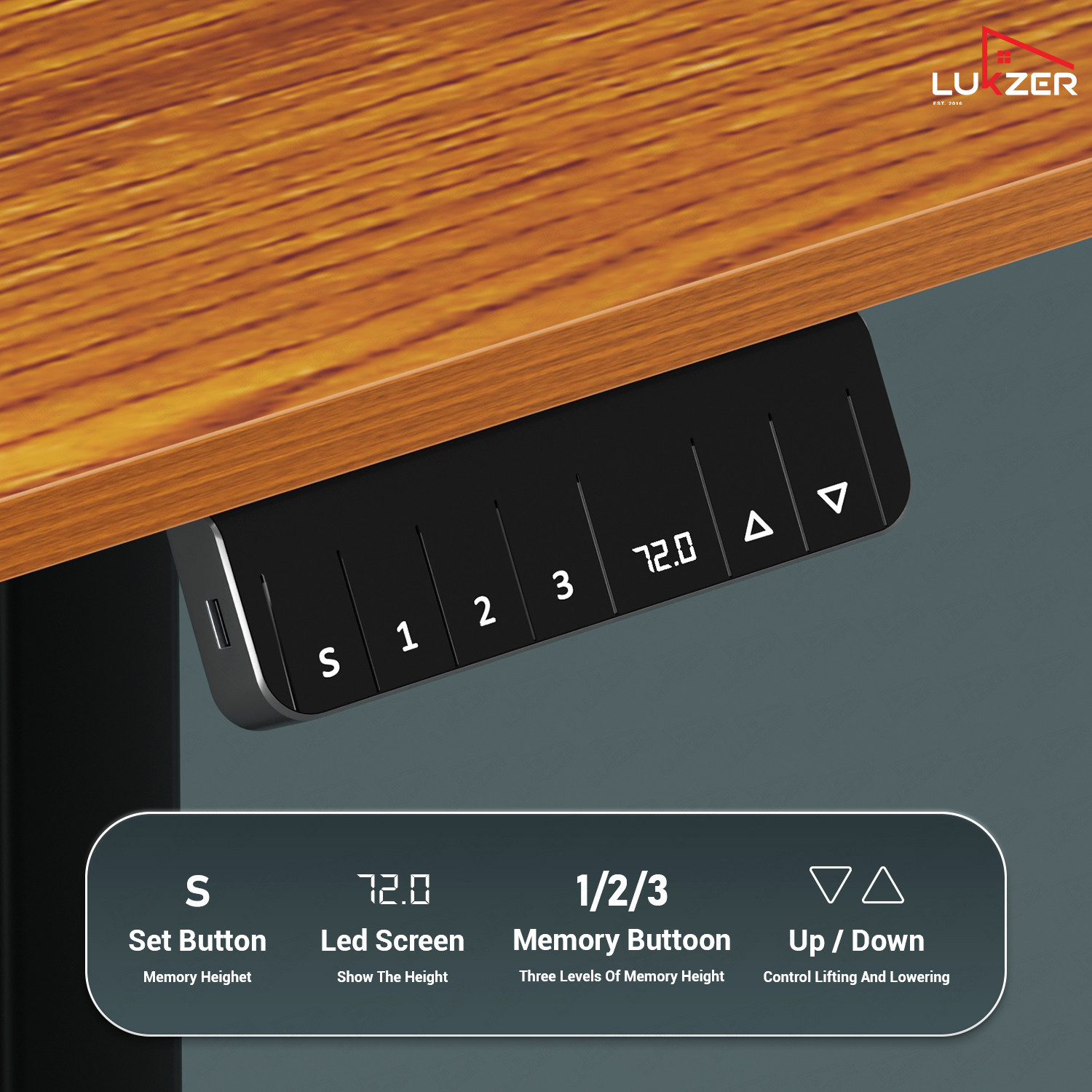 Image of LUKZER Electric Height Adjustable Desk with USB & Type-C Work from Home Table (EST-004) Engineered Wood Office Table