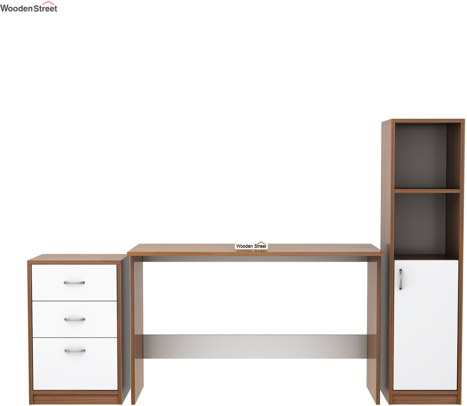 Image of Wooden Street Calisto Engineered Wood Study Table (Exotic Teak Frosty White) Engineered Wood Study Table