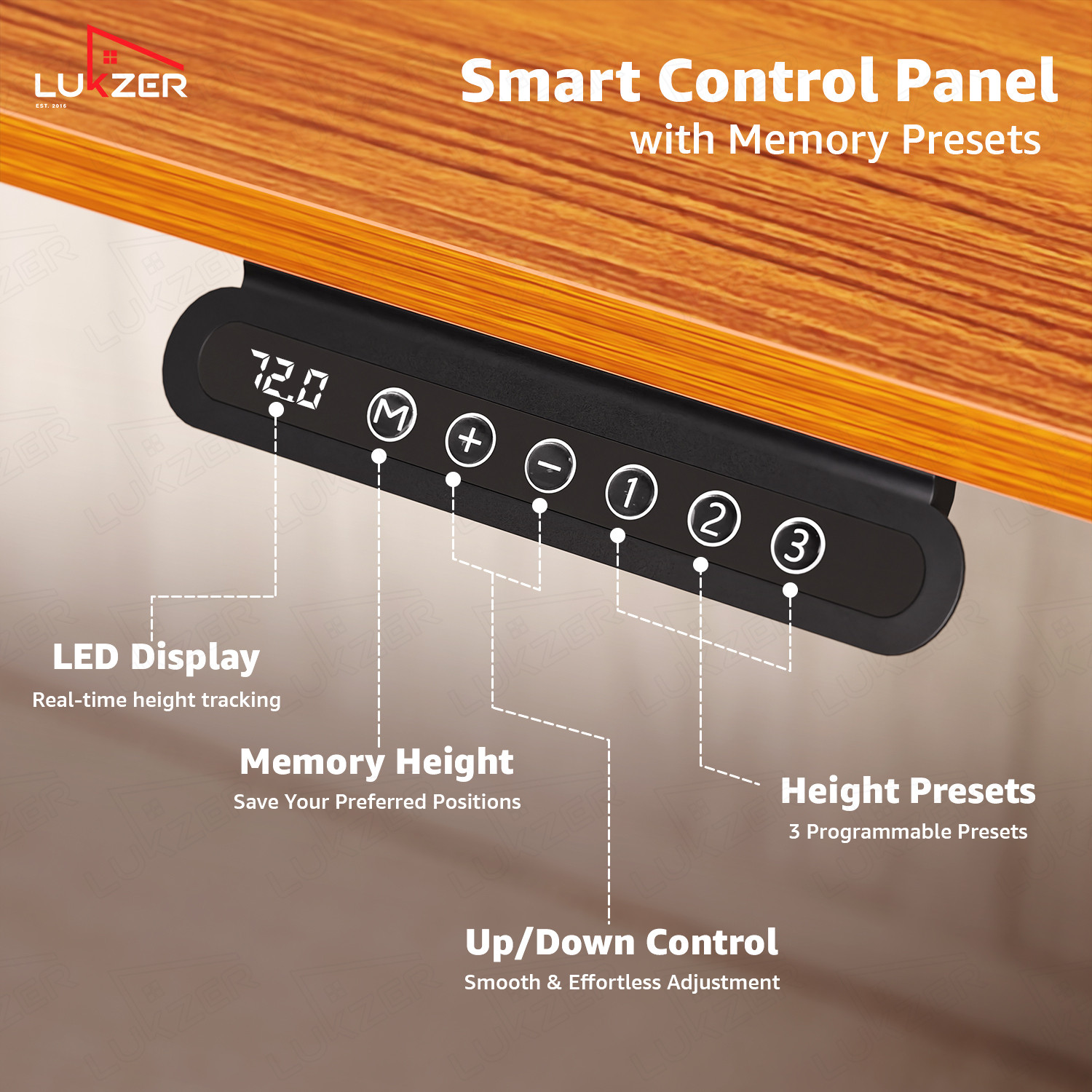 Image of LUKZER Electric Height Adjustable Study Table Sit Stand Desk (EST-003) Engineered Wood Office Table