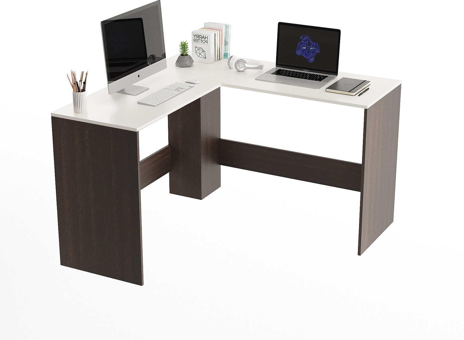 Image of FURNEASER Everino L Shape Computer Table, Workstation WFH Table Study Desk, Engineered Wood Office Table