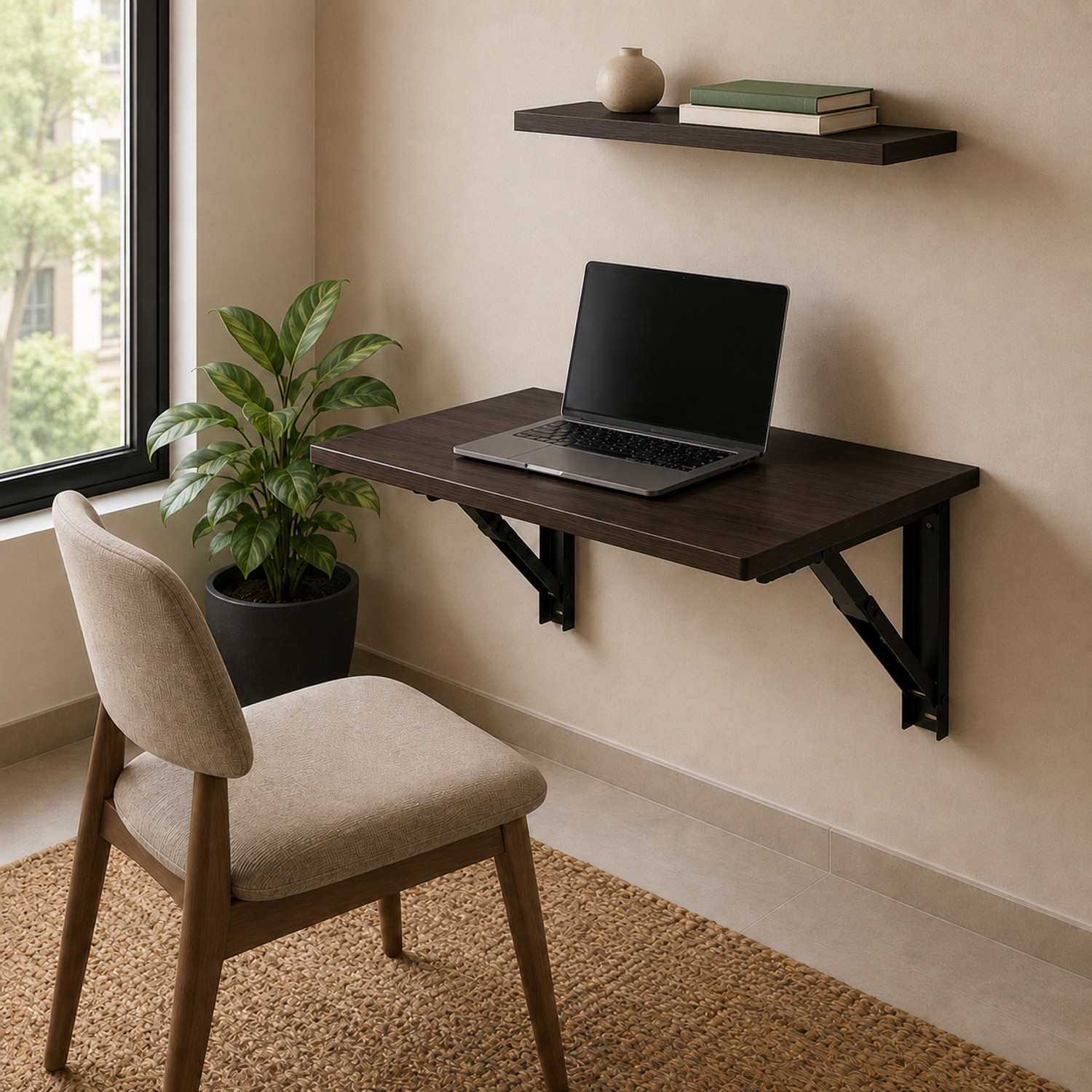 Image of Malbro Foldable-Wall Mounted Table Wooden Study Desk 60x40 cm Space Saving Shelf Engineered Wood Study Table