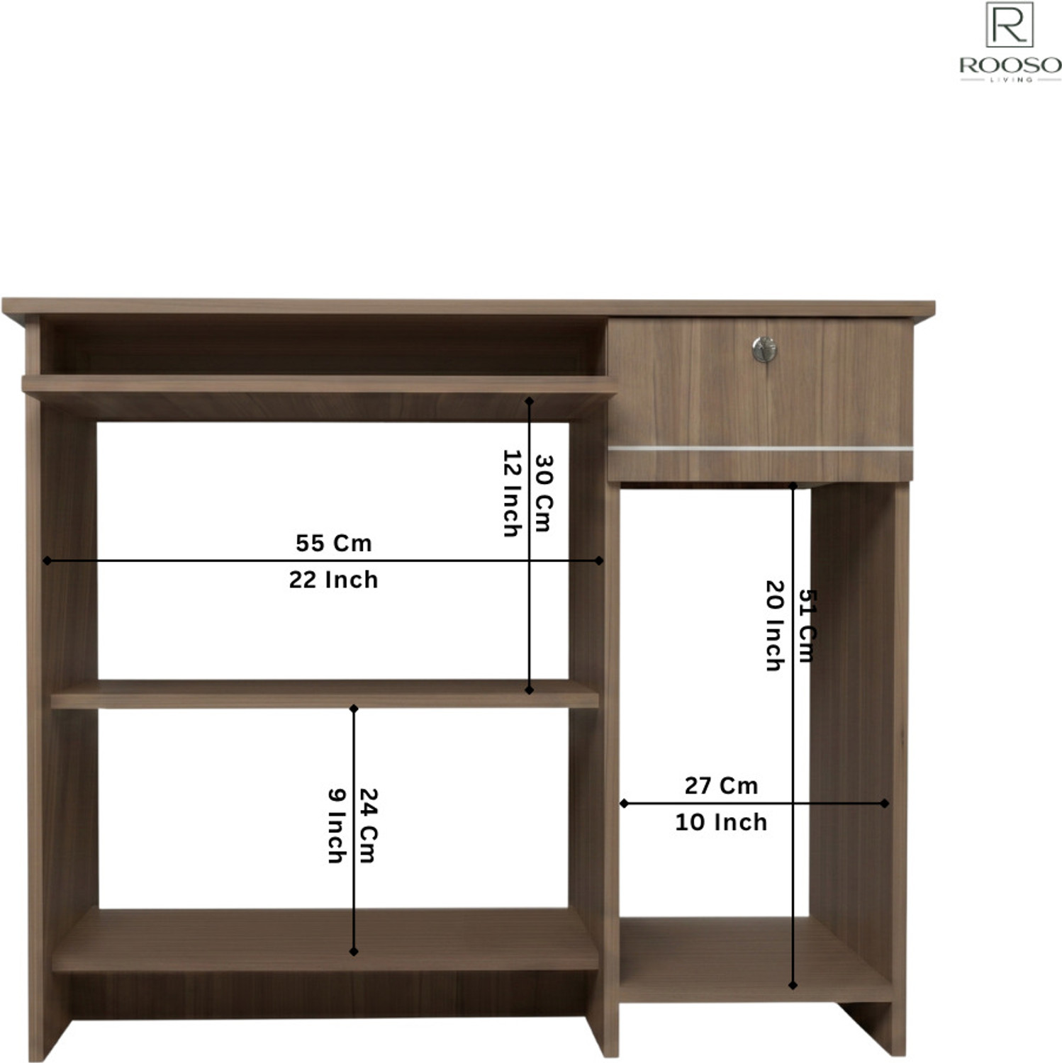 Image of ROOSO LIVING Bingo Study Table with Keyboard Tray, Lockable Drawer,CPU Storage & Open Shelves Engineered Wood Study Table