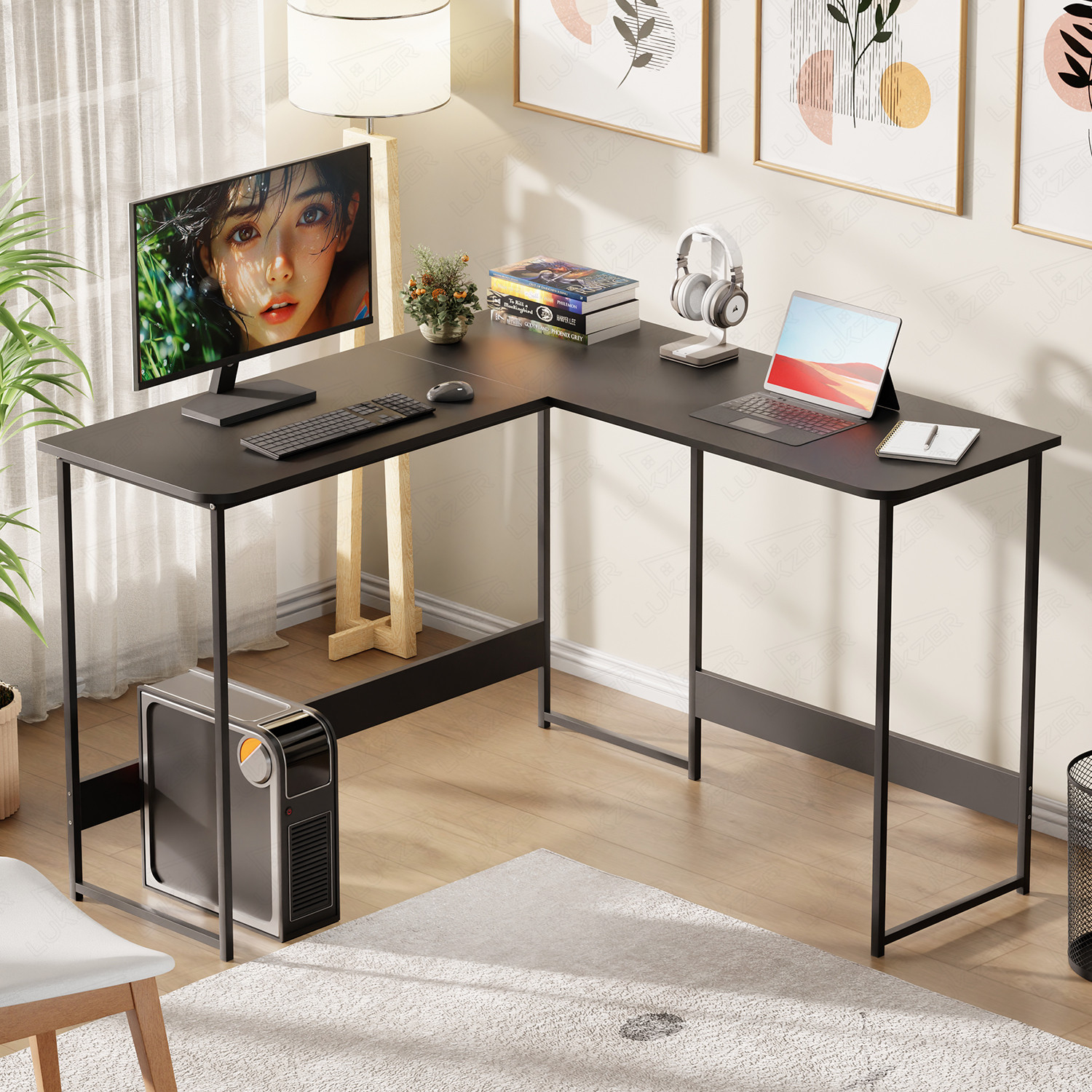 Image of LUKZER Lukzer MST-007 L-Shaped Metal Office Desk Engineered Wood Study Table