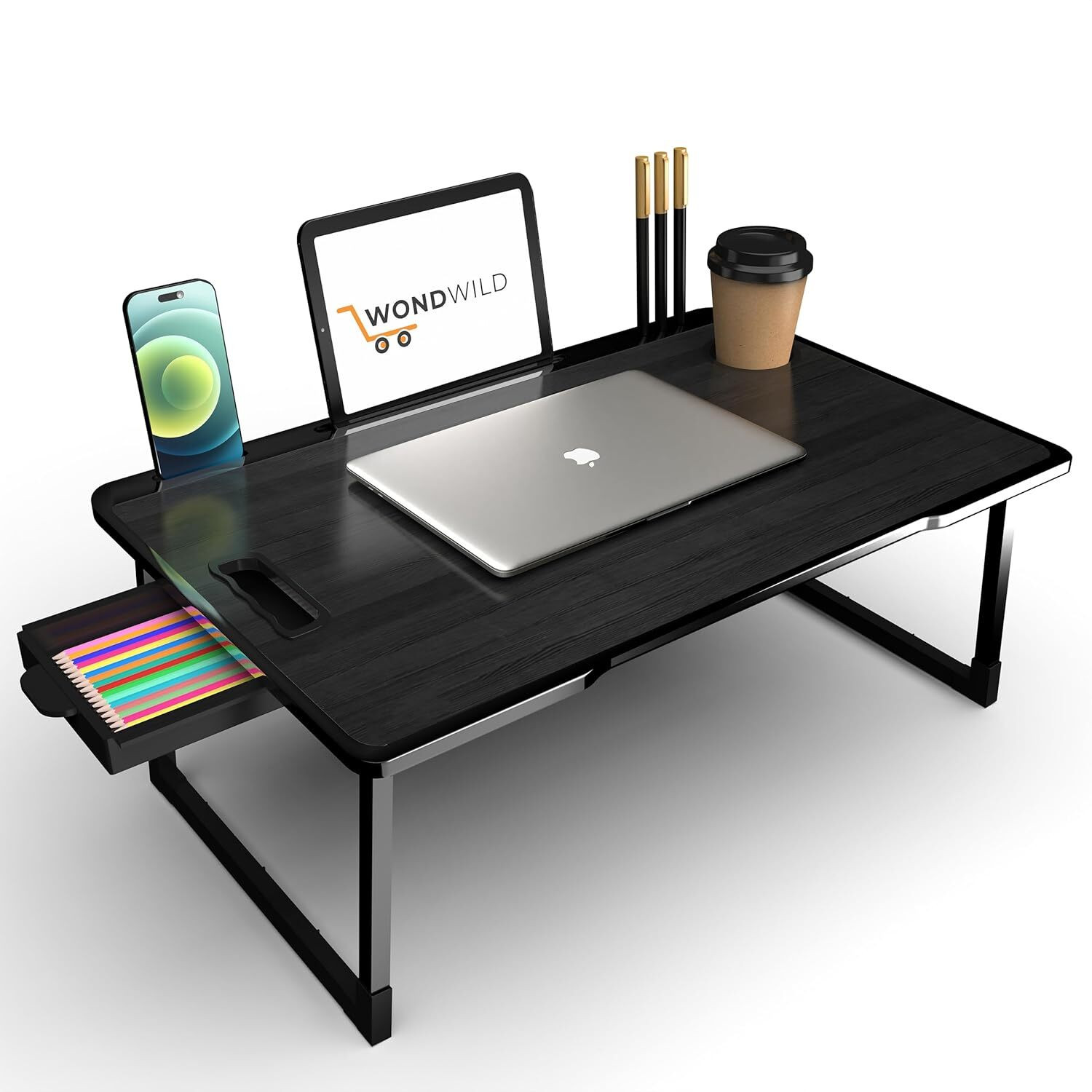 Image of UkdiMukdi Wood Portable Laptop Table (Finish Color - US CONTRY BLACK TABLE, Pre Assembled)
