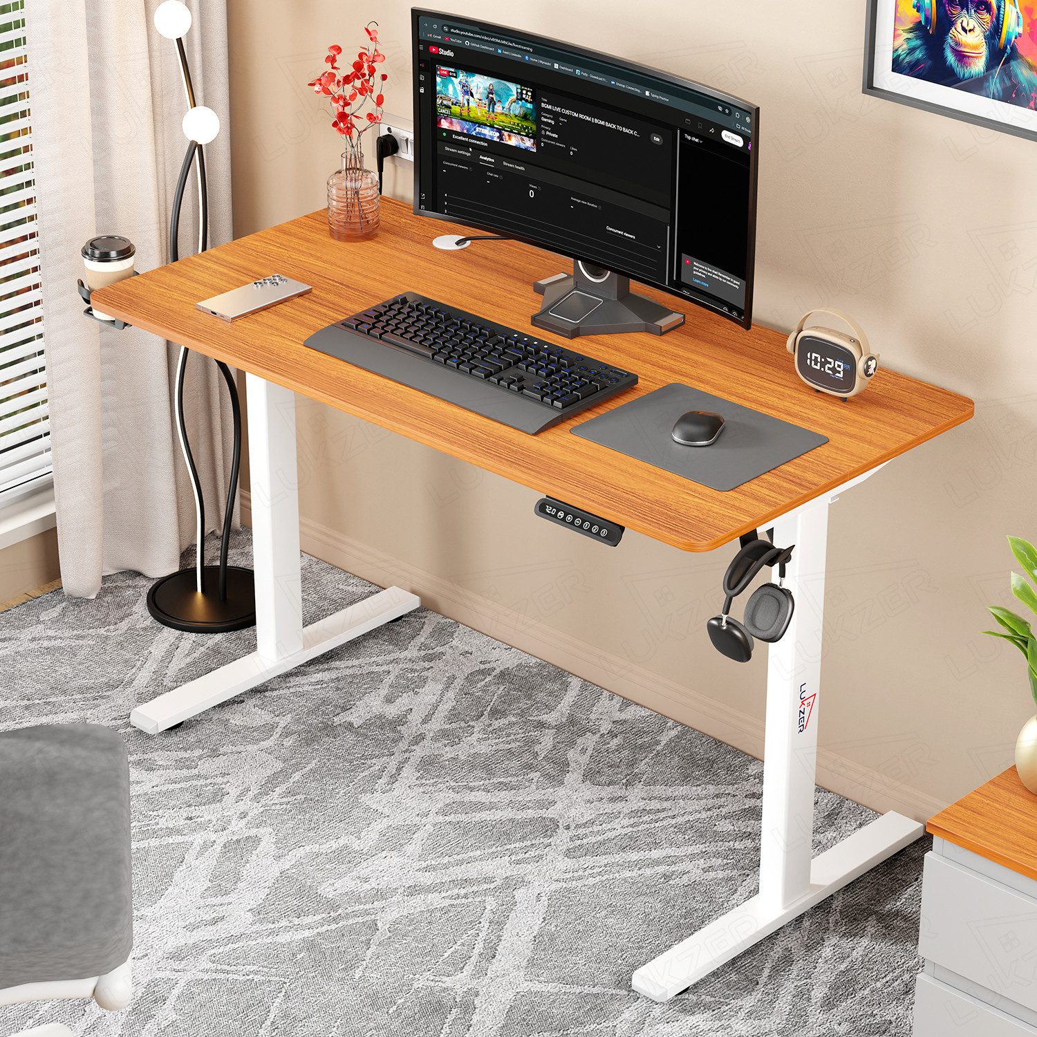 Image of LUKZER Electric Height Adjustable Study Table Sit Stand Desk (EST-003) Engineered Wood Office Table