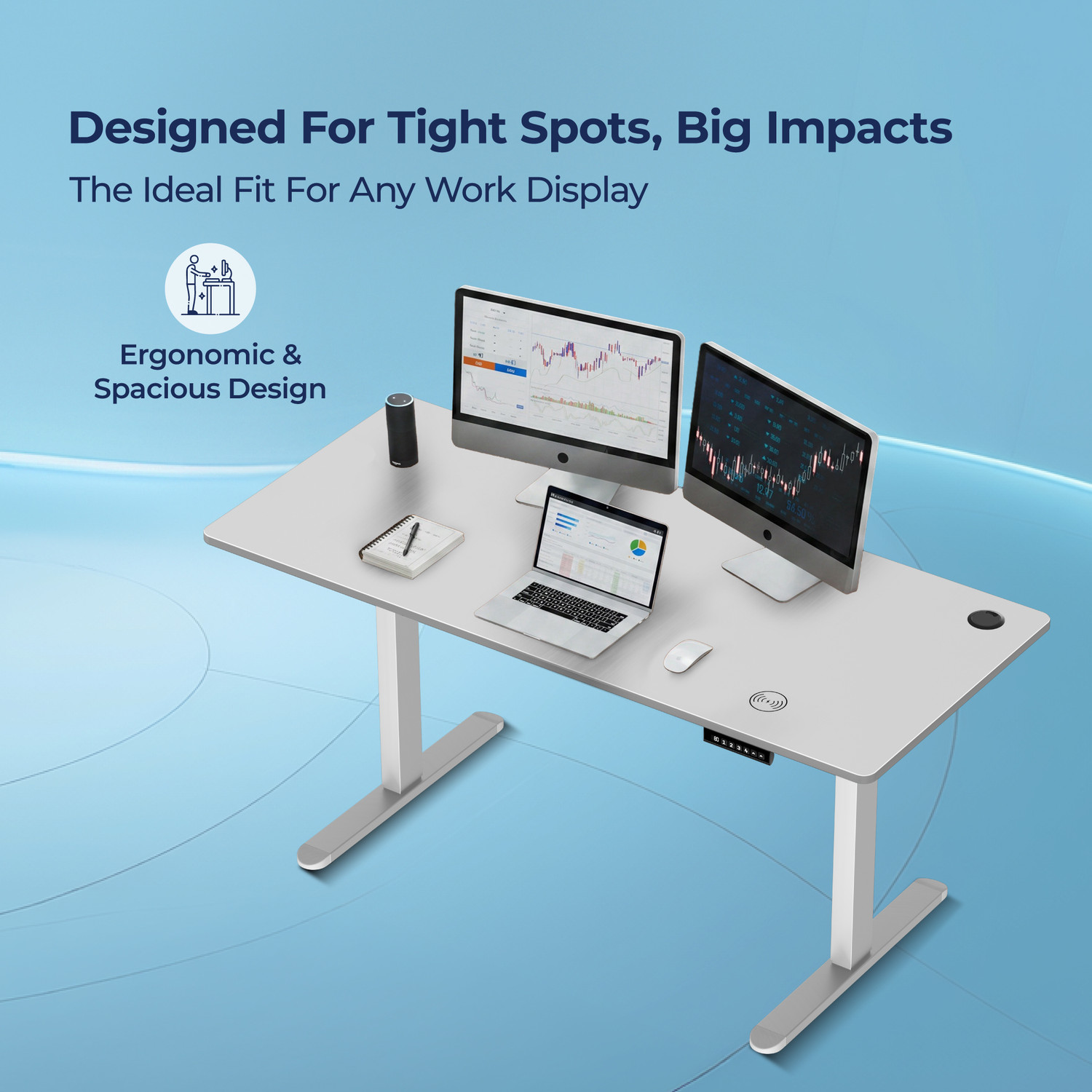 Image of The Sleep Company lectrical Adjustable Desk 1600x700x700 | Sit-Stand Ergonomic Table | Engineered Wood Office Table