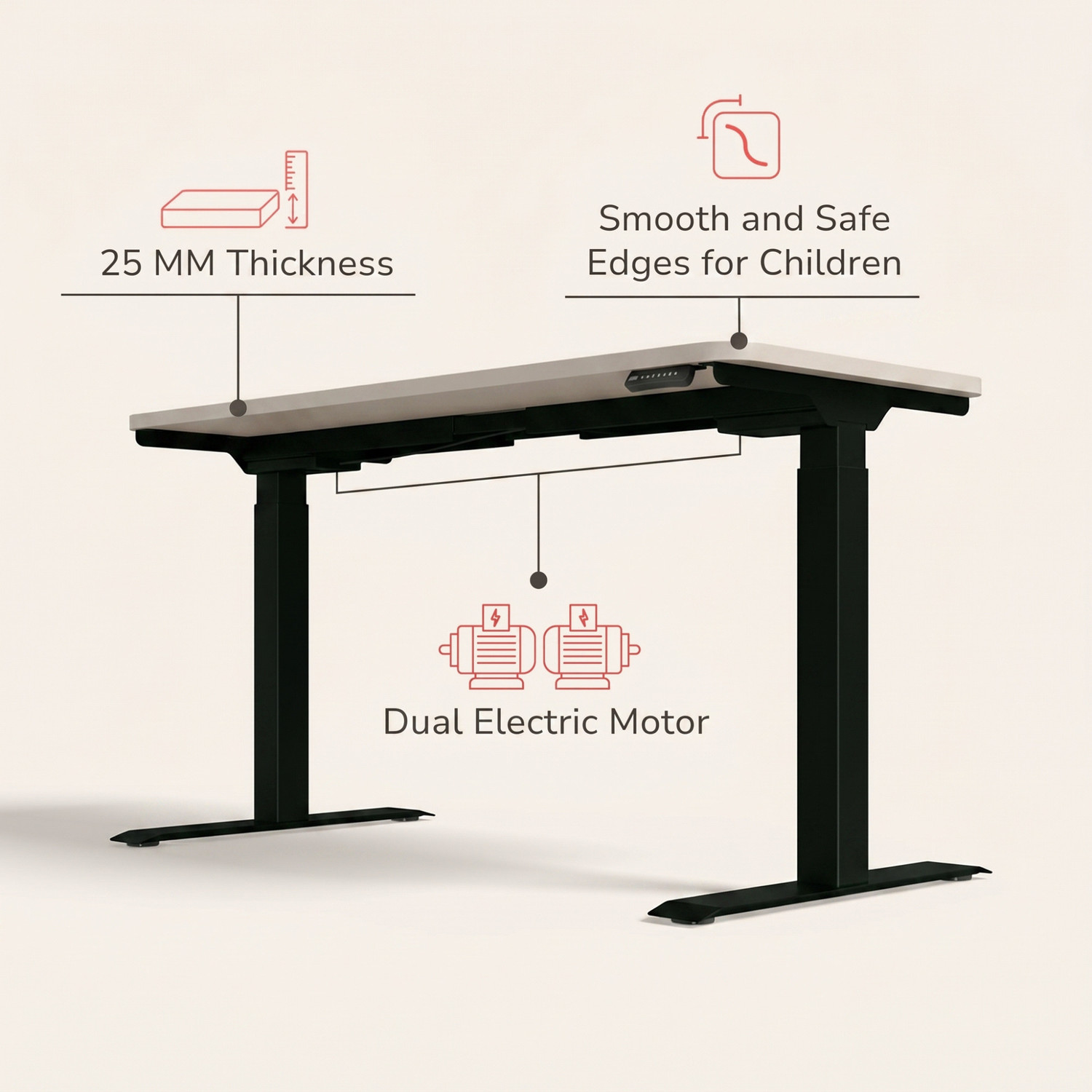 Image of Interio by Godrej Stance 2-Stage Dual Motor Height Adjustable Work Desk Engineered Wood Multipurpose Table