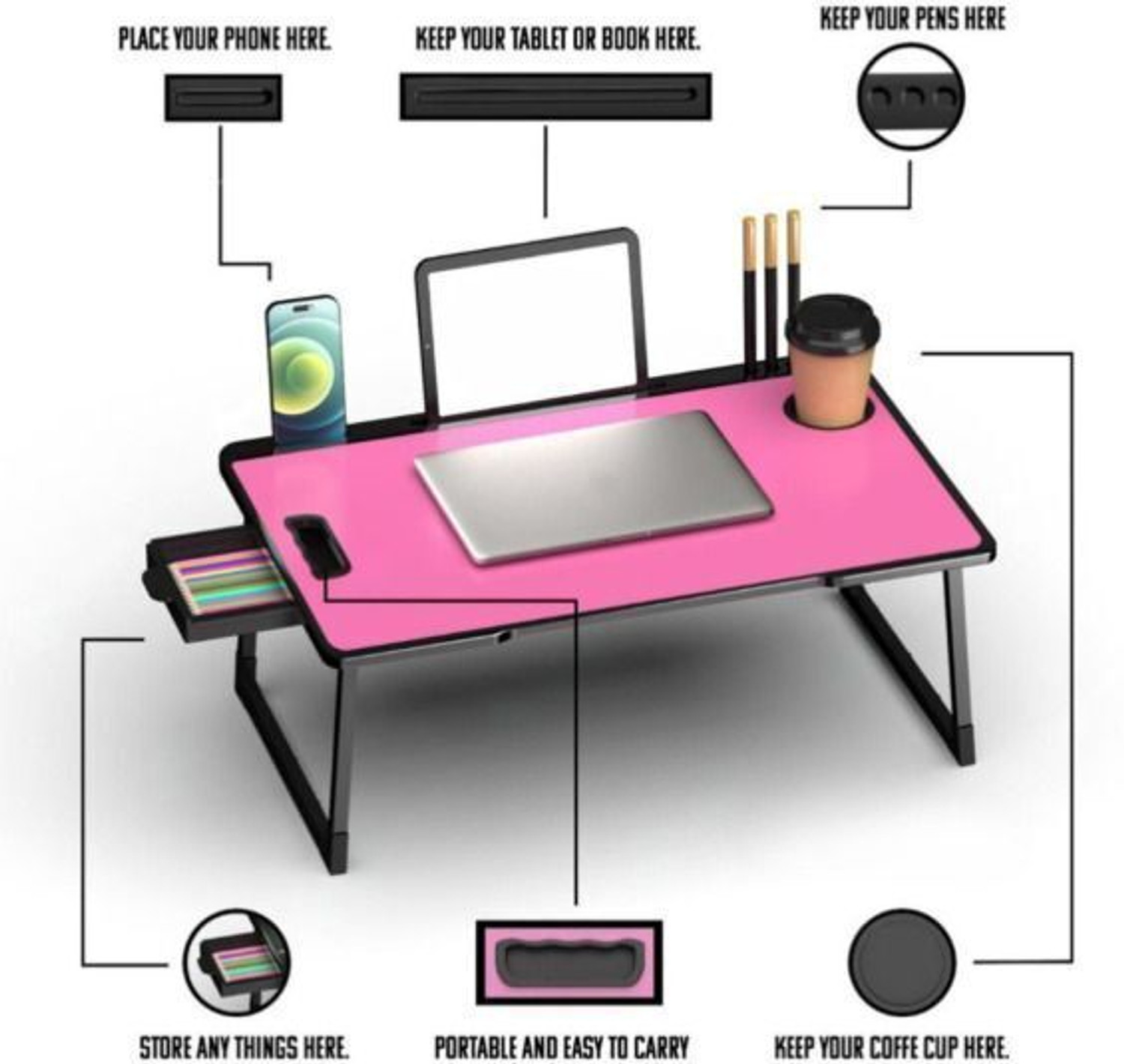 Image of BK SALES pink cotted Plastic Study Table