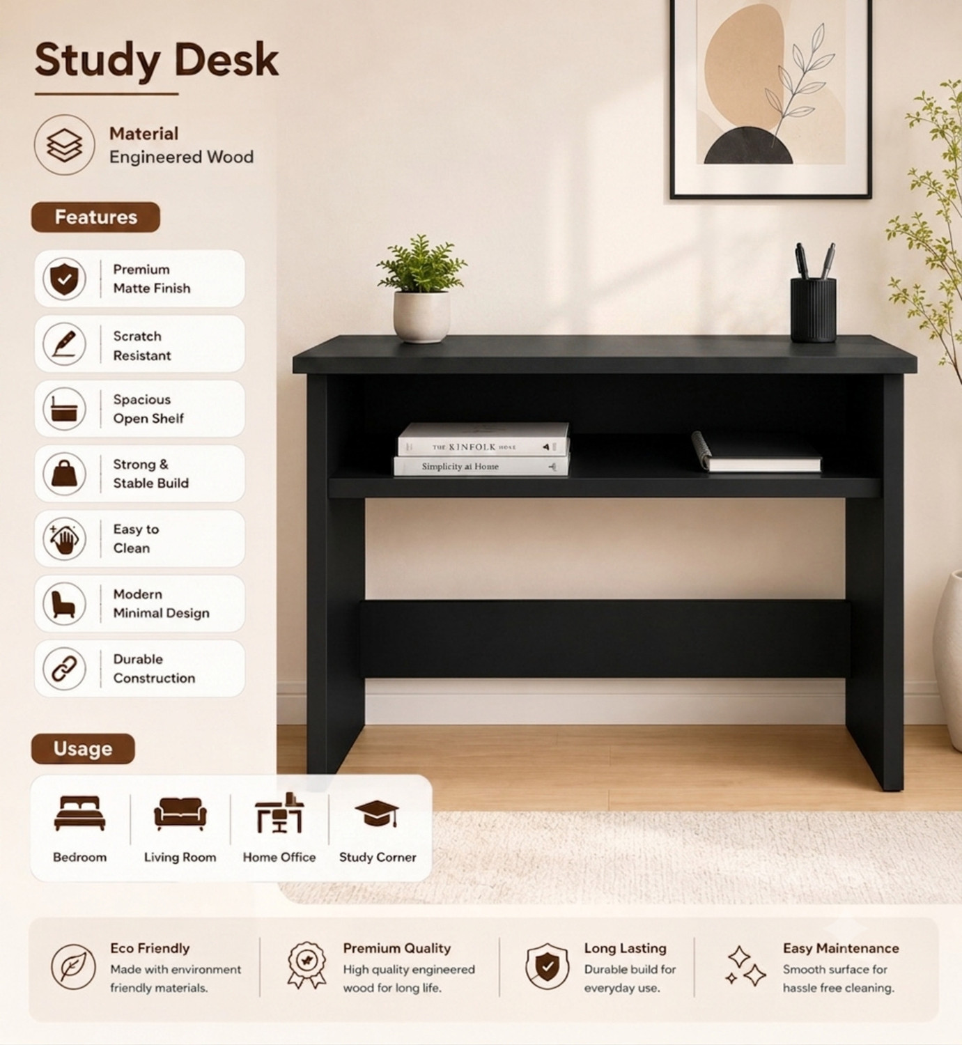 Image of Arizen Engineered Wood Computer Desk