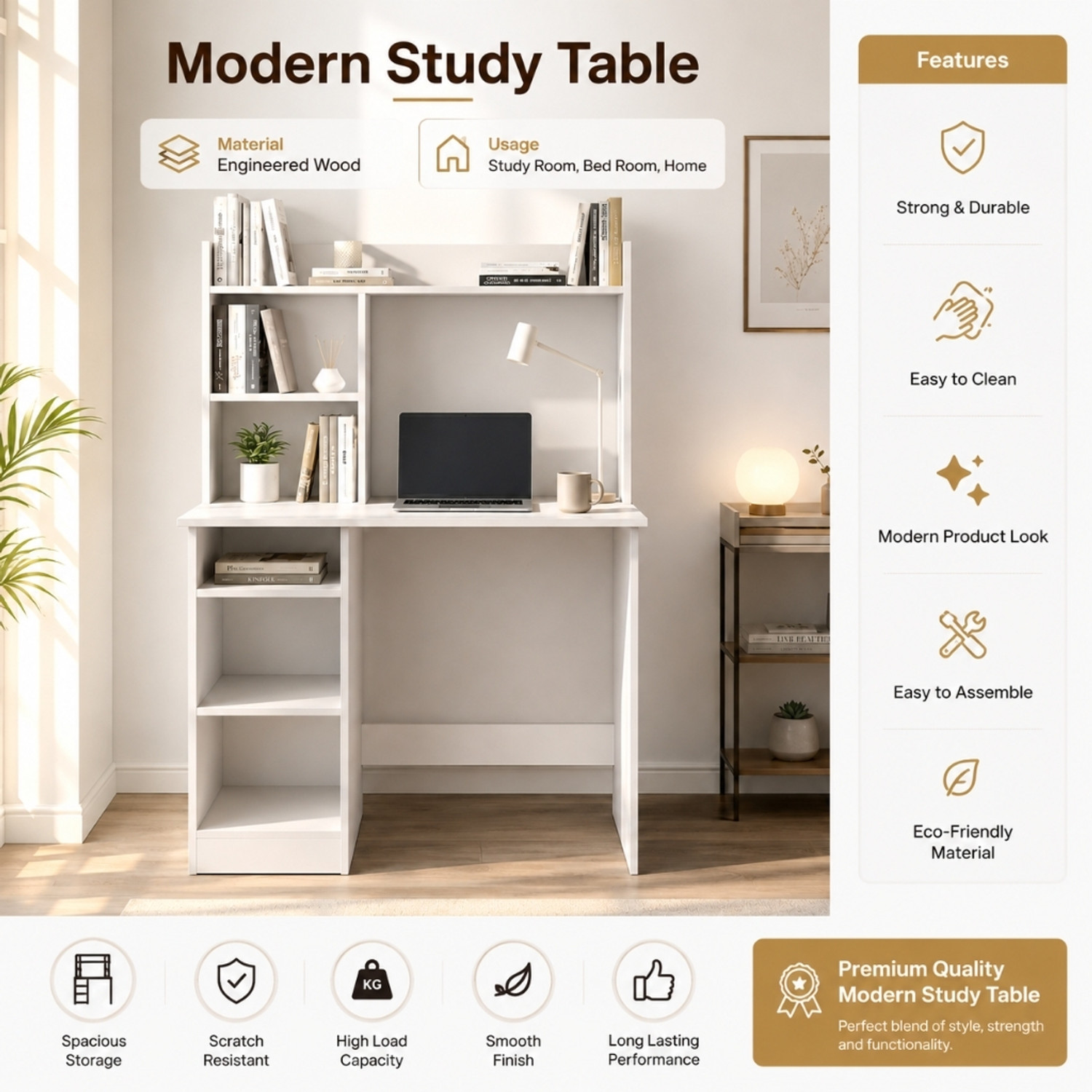 Image of Flipkart Perfect Homes Multipurpose Portable Study Desk with Hutch Storage & Shelves for Home Office Engineered Wood Study Table