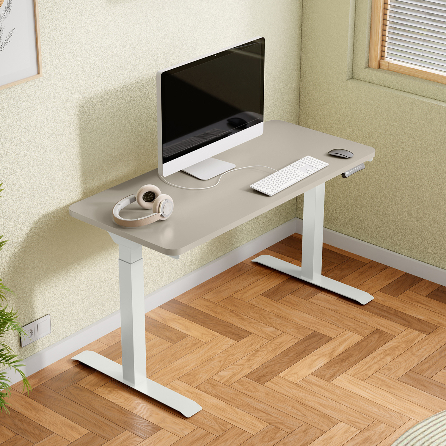Image of Interio by Godrej Stance 2-Stage Dual Motor Height Adjustable Work Desk Engineered Wood Multipurpose Table