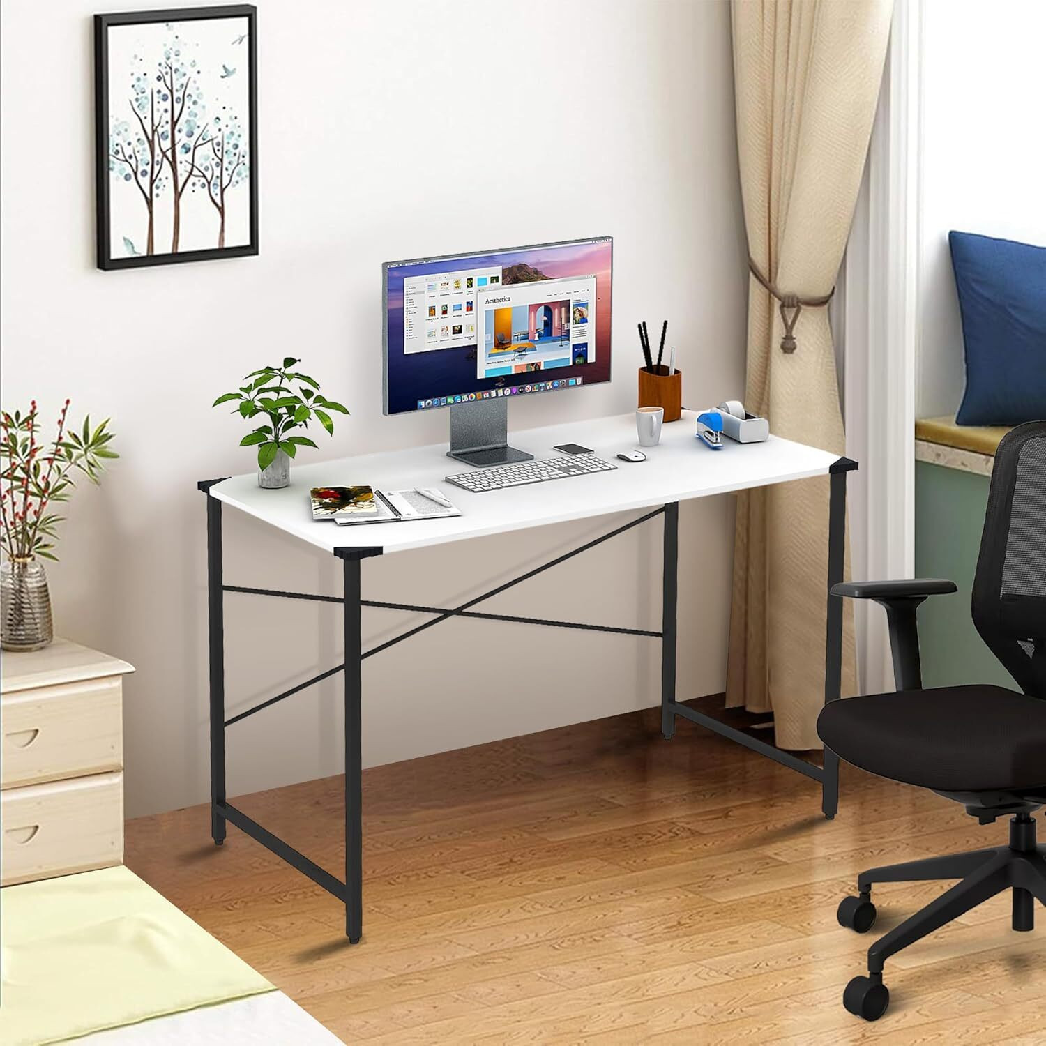 Image of HOMIBOSS office work station table for Student, Home, With Steel Metal Frame Engineered Wood Study Table