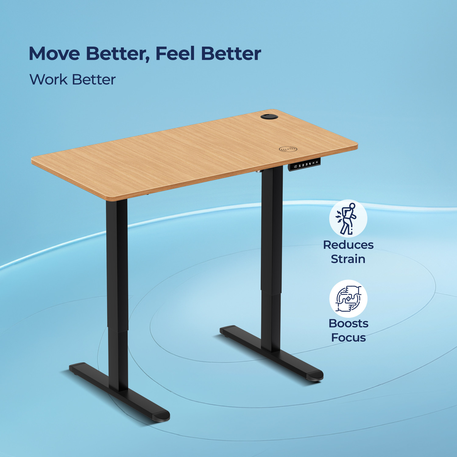 Image of The Sleep Company AeroPro Electrical Adjustable Desk 1200x600x700 | Sit-Stand Ergonomic Table | Engineered Wood Office Table