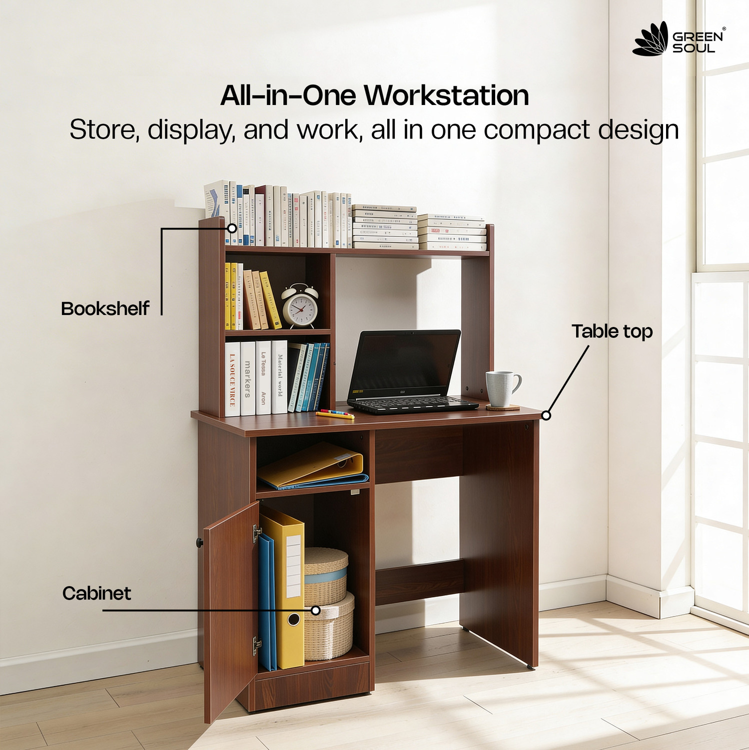 Image of GREEN SOUL Alpine Study Table Writing, Computer Desk for Students, Adults, Professionals Engineered Wood Multipurpose Table