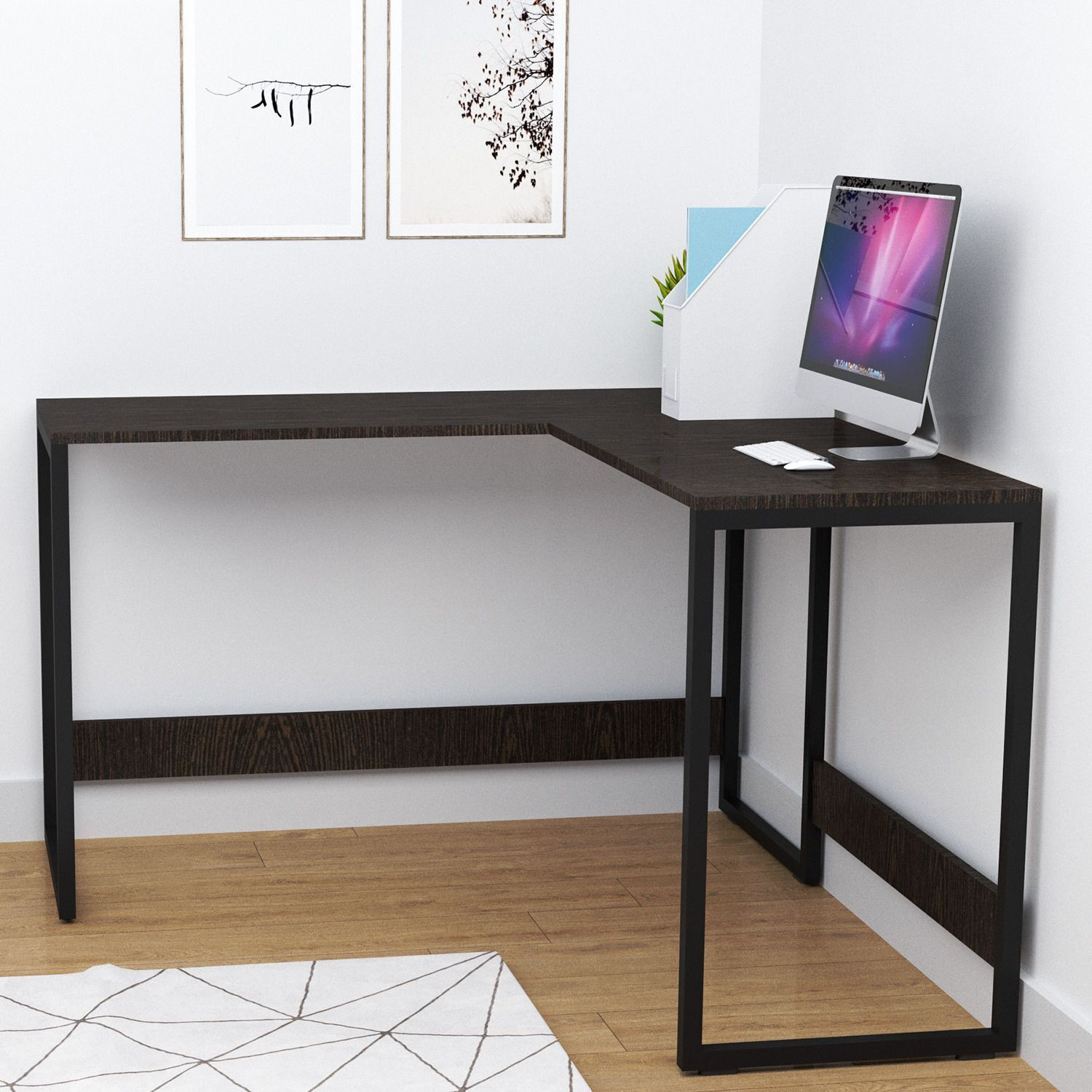 Image of SamT SAMT L Shape Table Engineered Wood Multipurpose Table