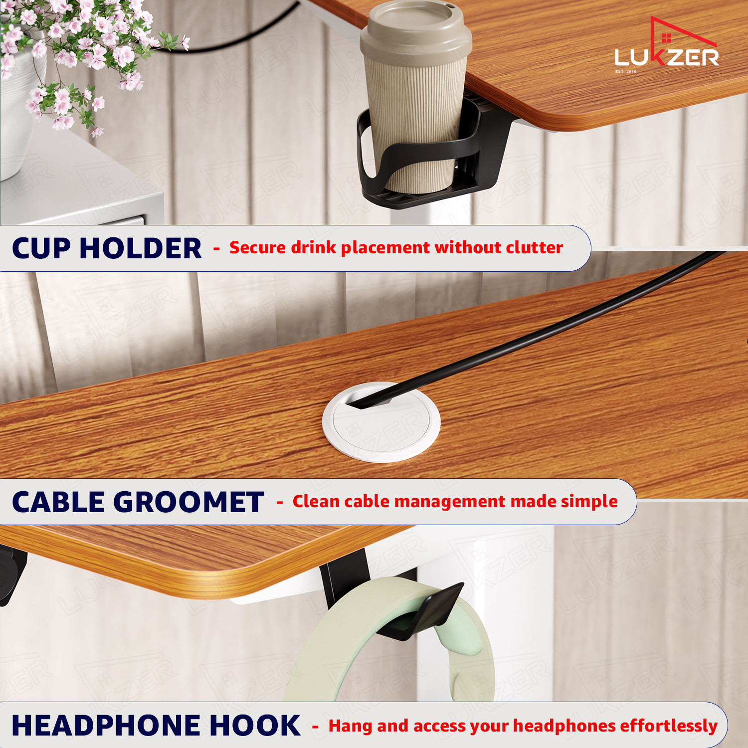 Image of LUKZER Electric Height Adjustable Study Table Sit Stand Desk (EST-003) Engineered Wood Office Table