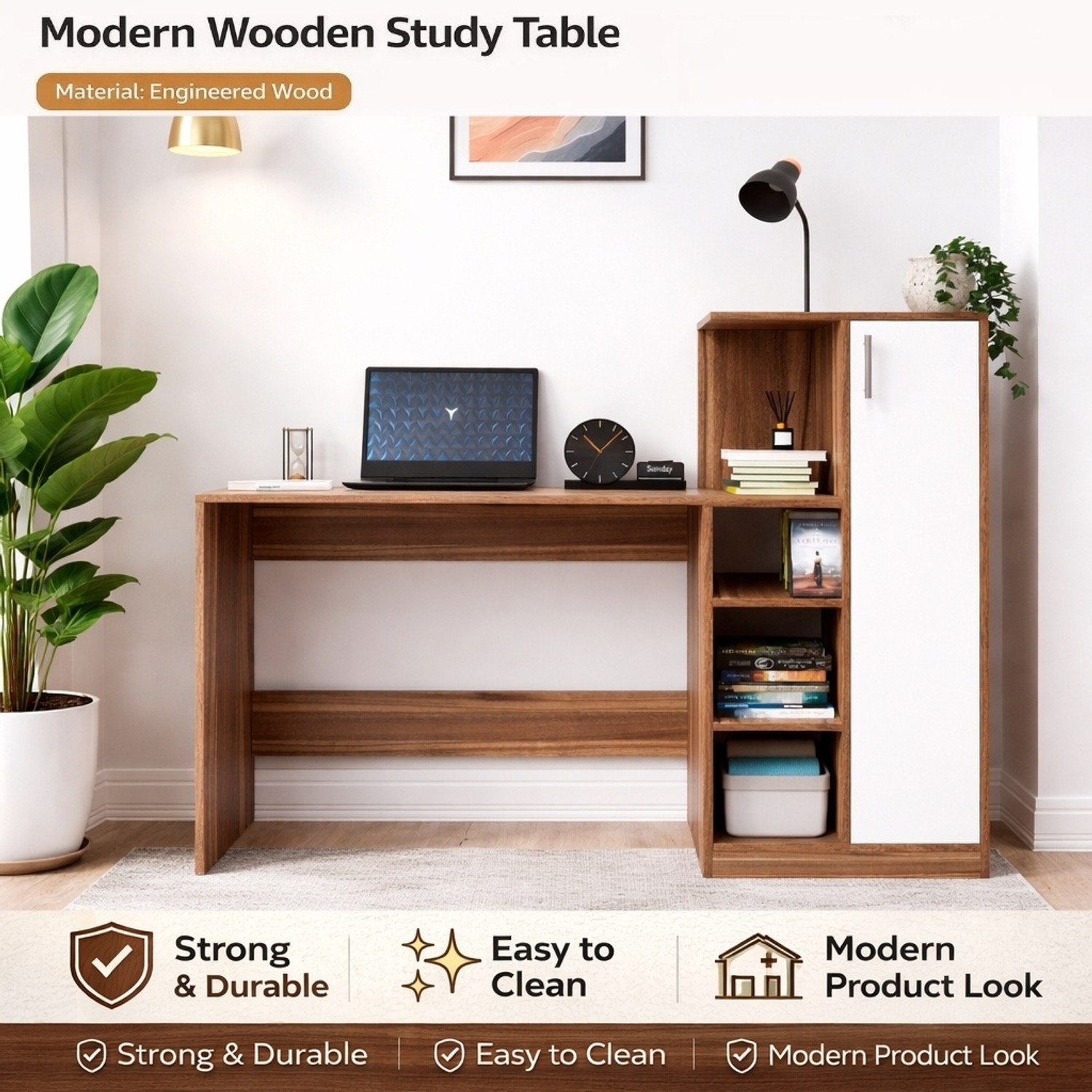 Image of Flipkart Perfect Homes Multipurpose Portable Study Desk with Hutch Storage & Shelves for Home Office Engineered Wood Study Table
