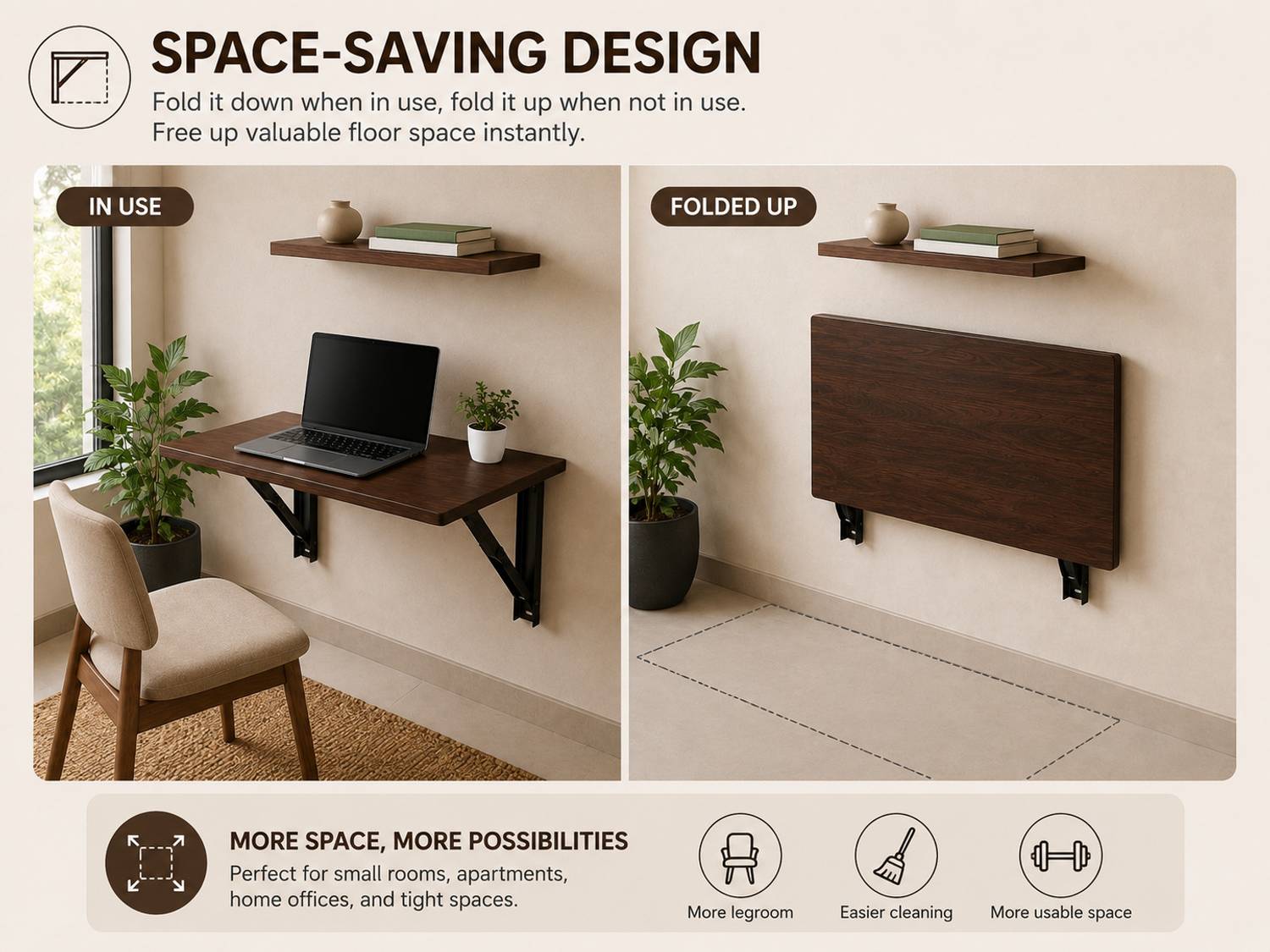 Malbro Foldable Wall-Mounted Study Desk 60x40 cm - Image 3