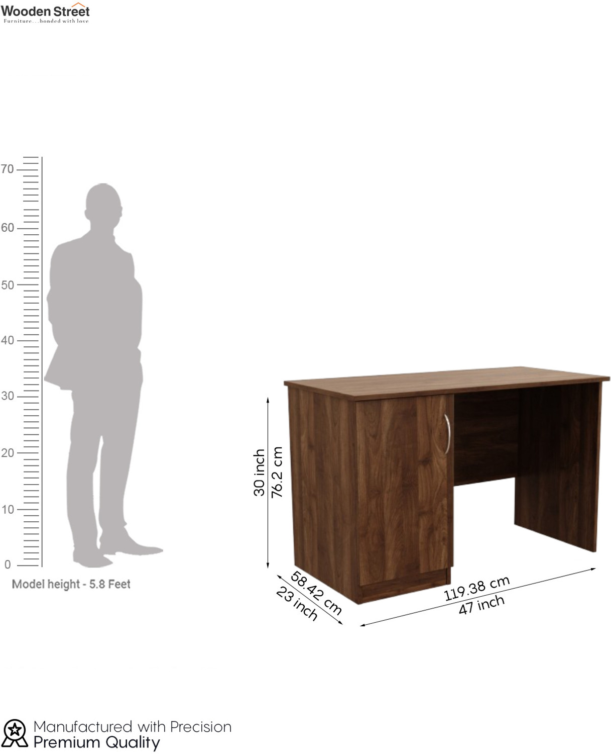 Image of Wooden Street Arc Engineered Wood Study Table With 2 Layer Closed Storage Cabinet (CWF) Engineered Wood Study Table
